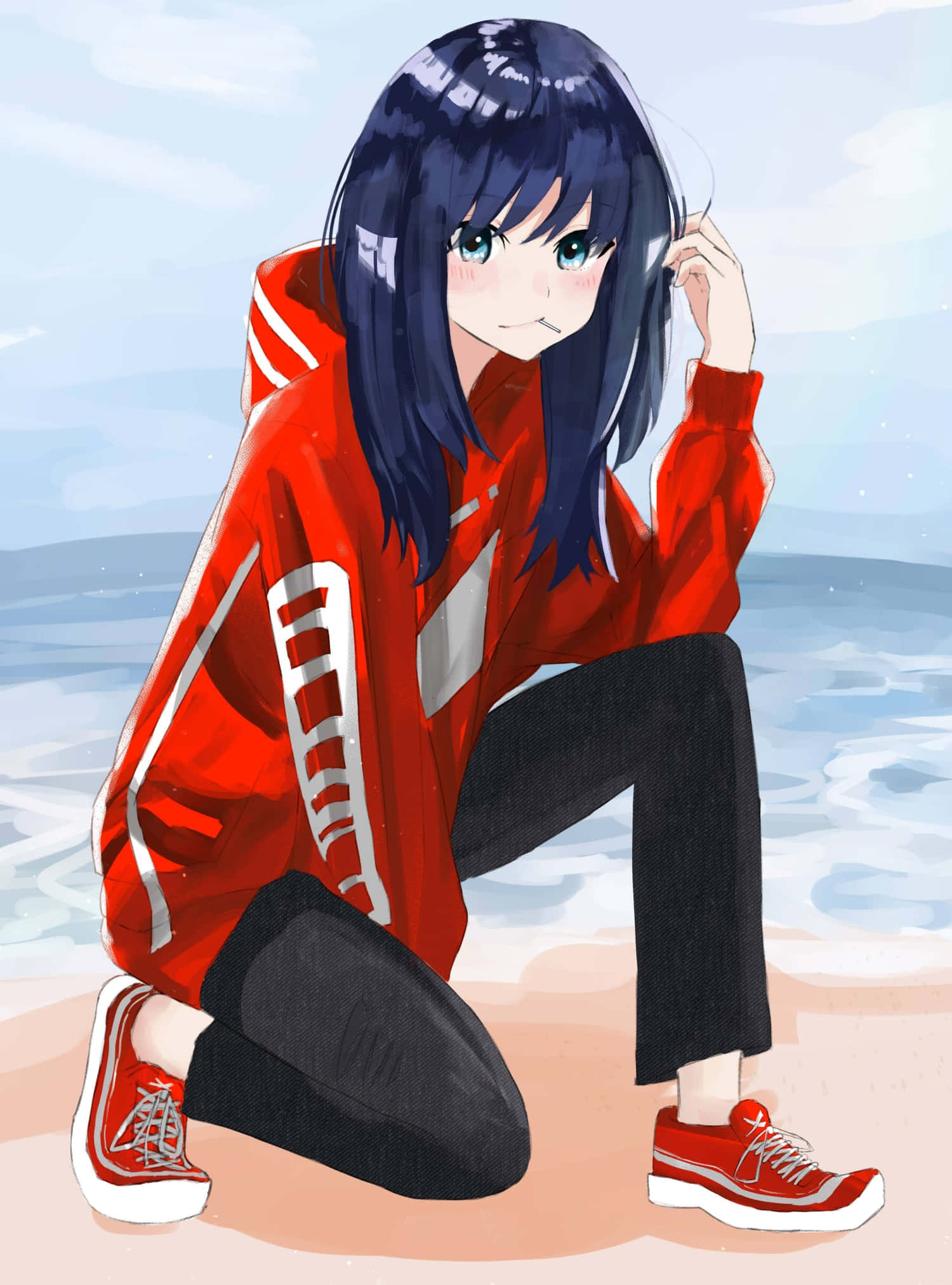 Chica anime con sudadera luciendo bien Fondos de pantalla