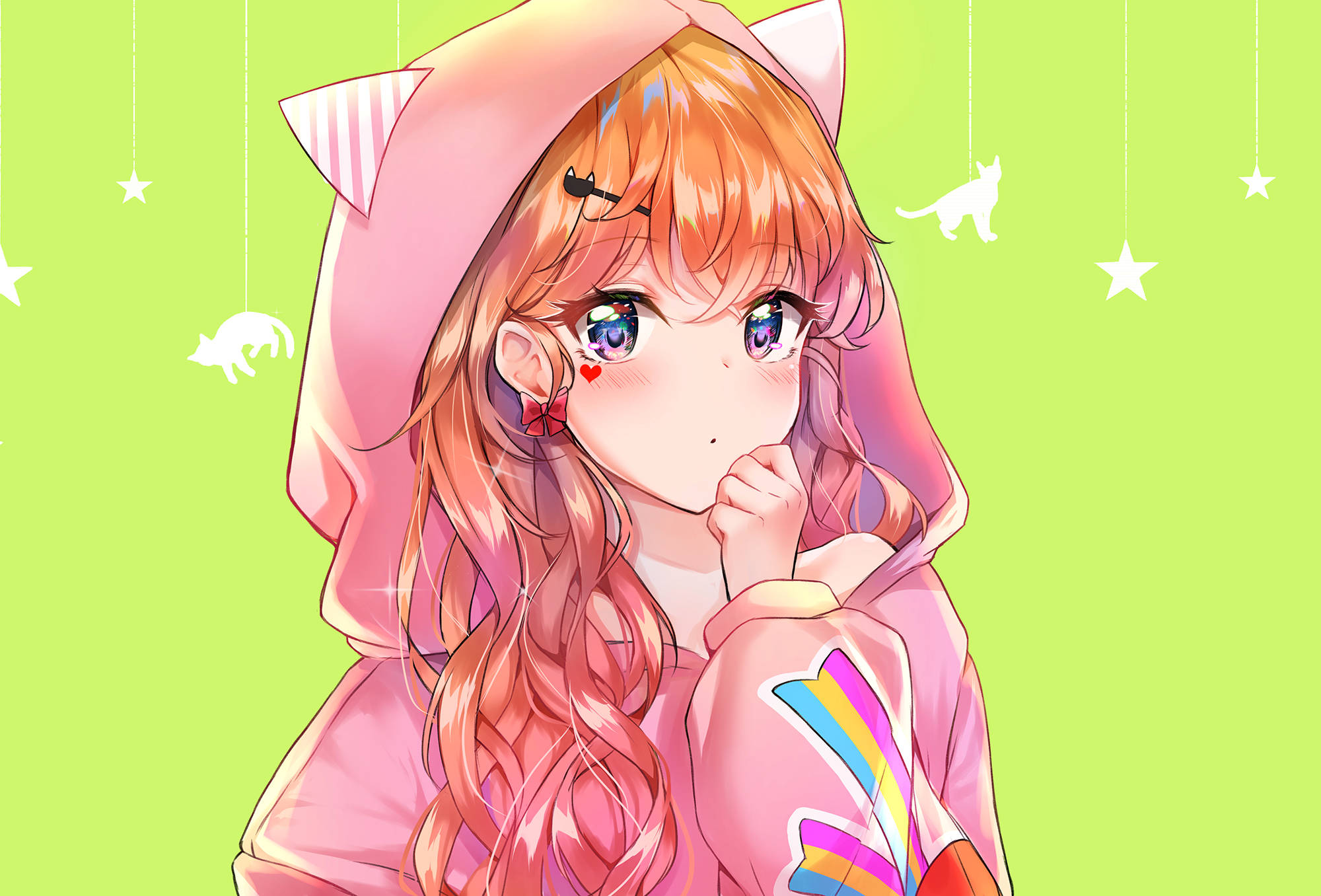 Chica anime con sudadera rosa Fondos de pantalla