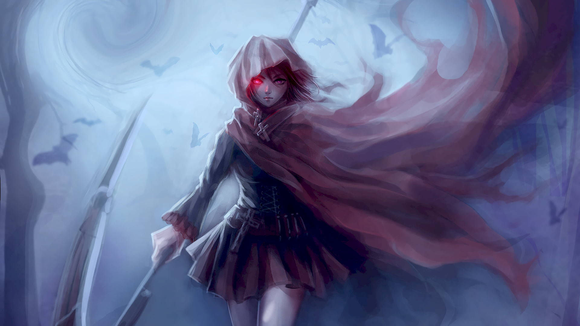 Chica anime con sudadera y guadaña Fondos de pantalla