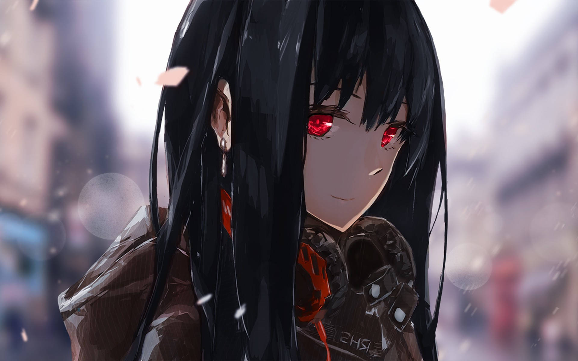 Chica anime con sudadera y ojos rojos Fondos de pantalla