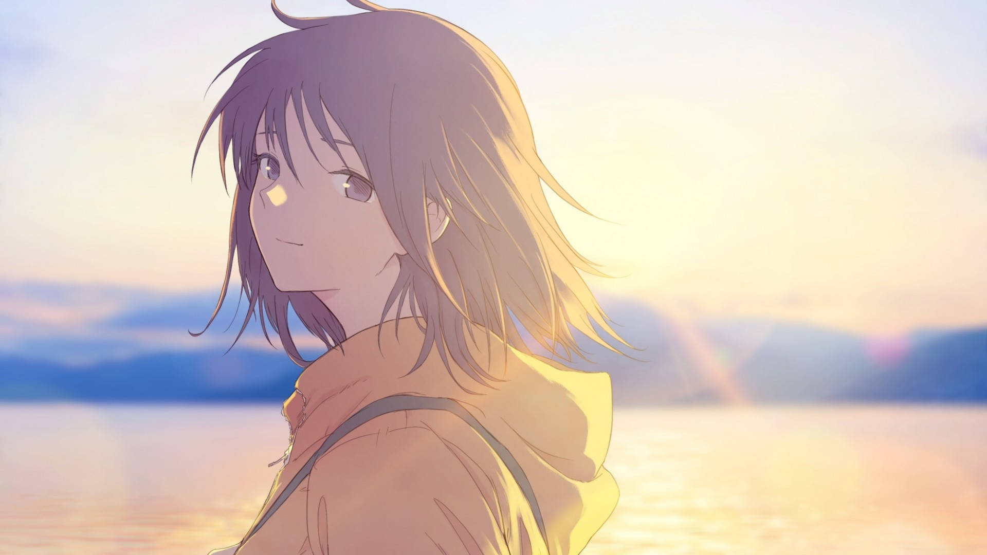 Chica Anime con Sudadera al Atardecer Fondos de pantalla