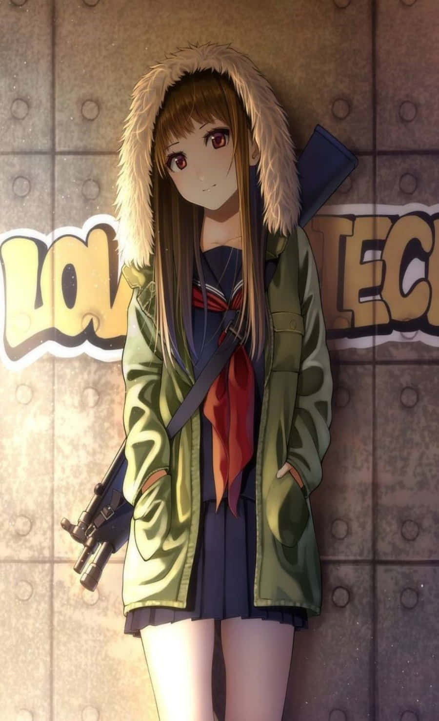 Chica anime con una sudadera con capucha moderna Fondos de pantalla