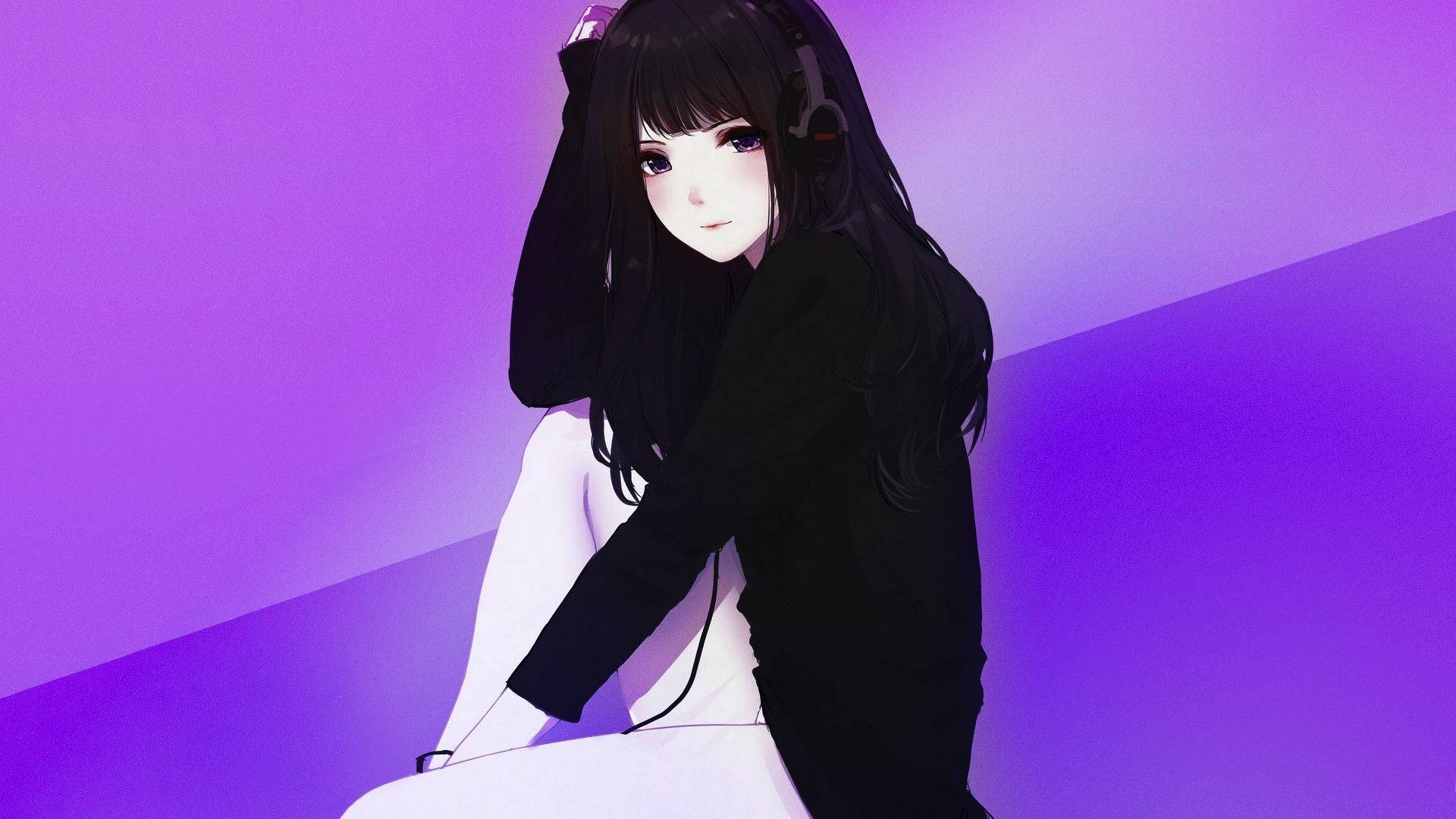 Chica anime con sudadera negra Fondos de pantalla