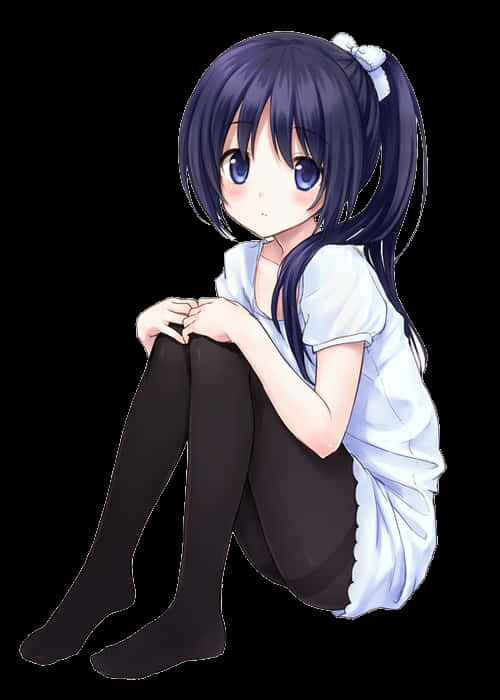 Chica anime de cabello azul sentada Fondos de pantalla