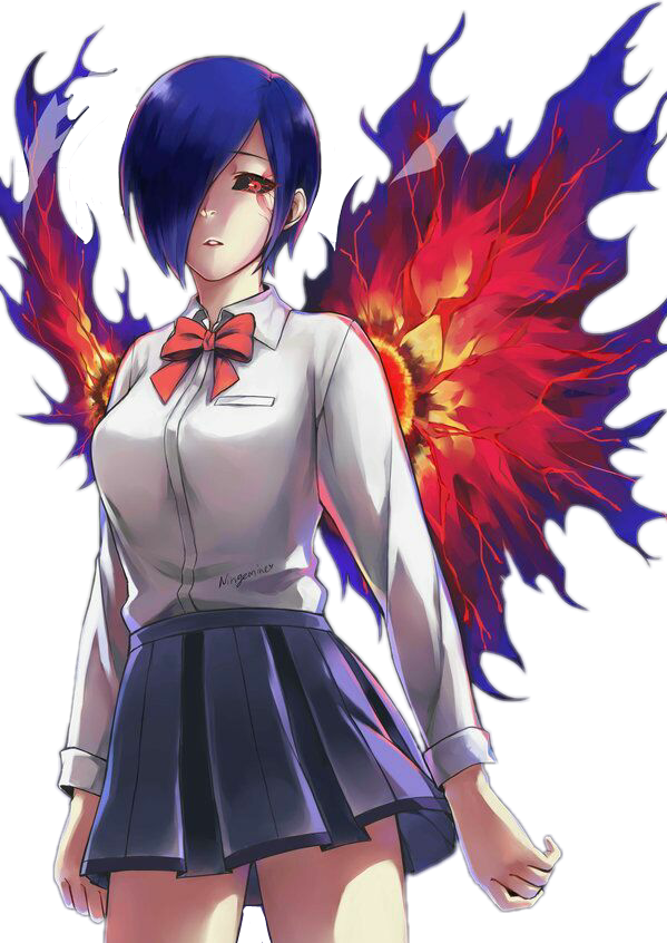 Chica anime de cabello azul y alas de fuego Fondos de pantalla