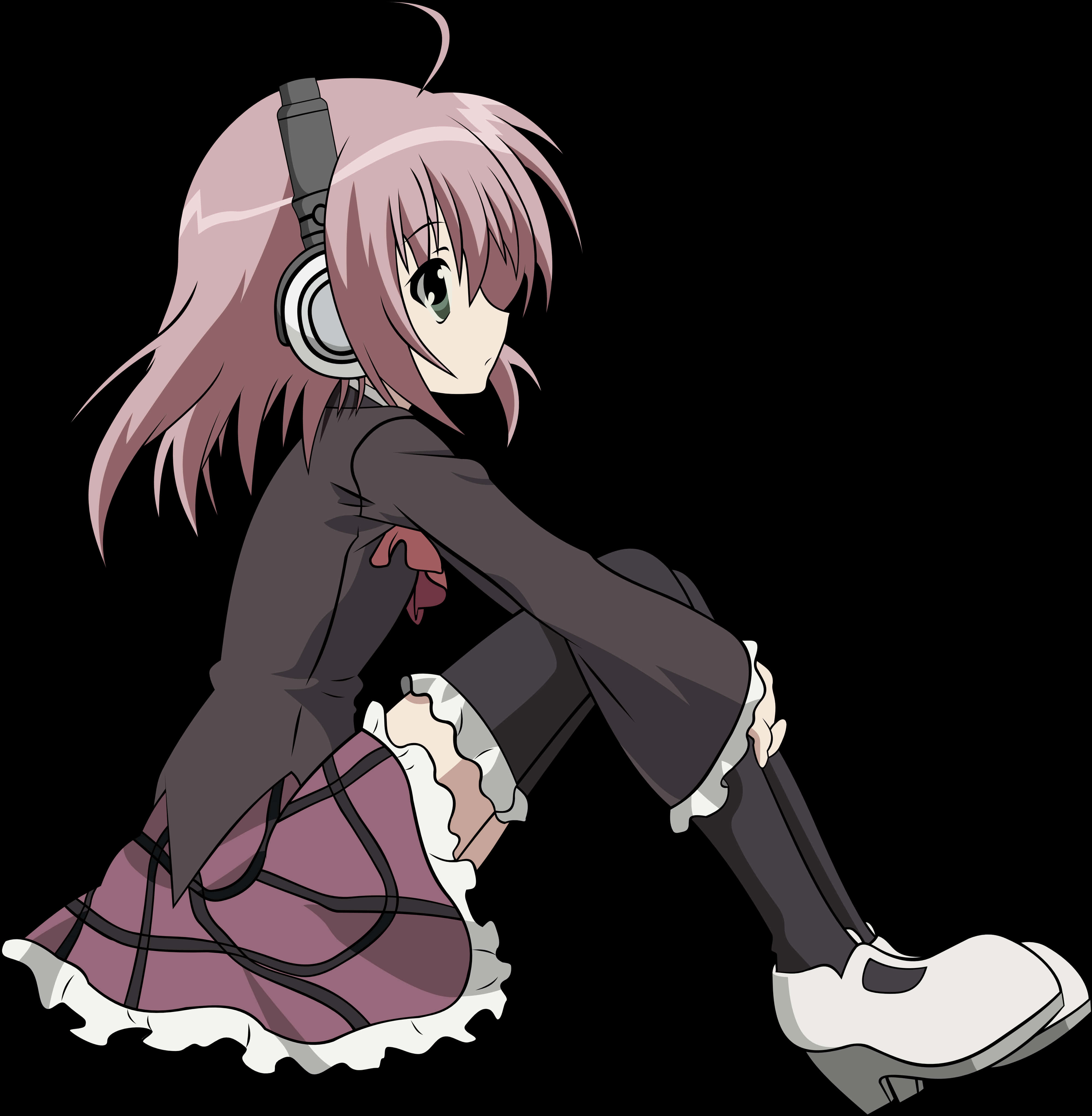 Chica anime de cabello rosa con audífonos Fondos de pantalla
