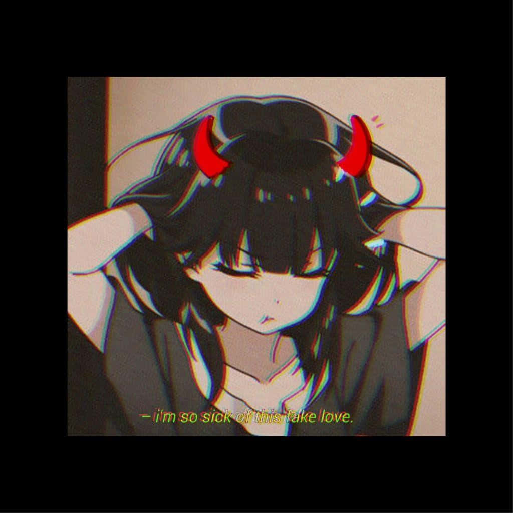 Chica anime de estética oscura con cuernos de diablo Fondos de pantalla