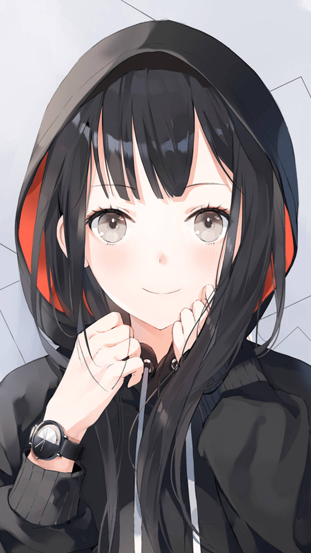 Chica Anime de Pelo Negro con Sudadera Fondos de pantalla