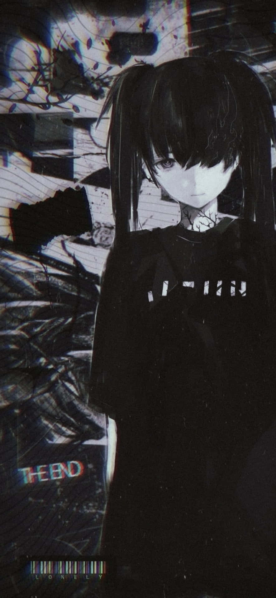 Chica anime emo en iPhone con vestimenta negra Fondos de pantalla