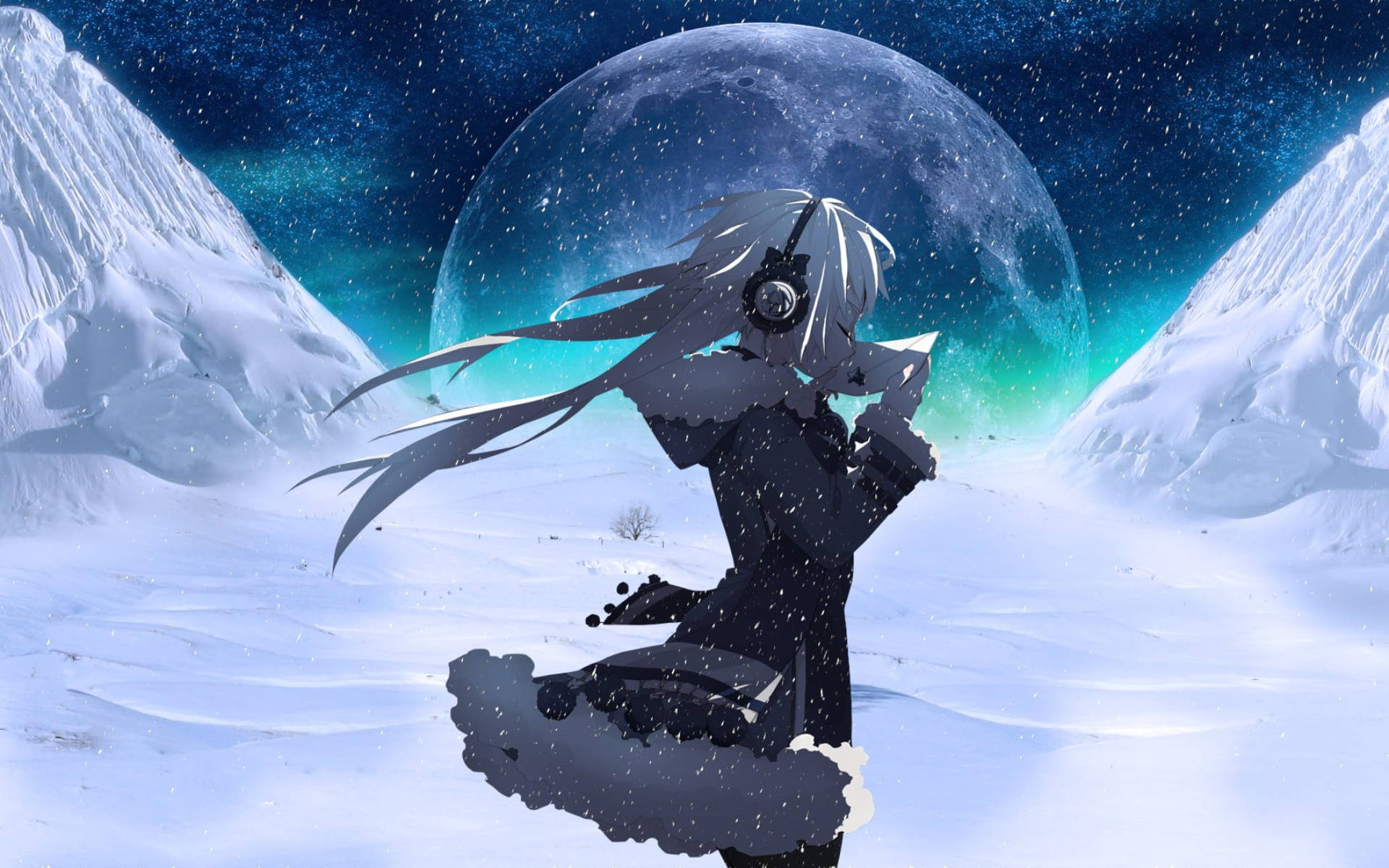 Chica Anime en la Luna Galáctica Fondos de pantalla