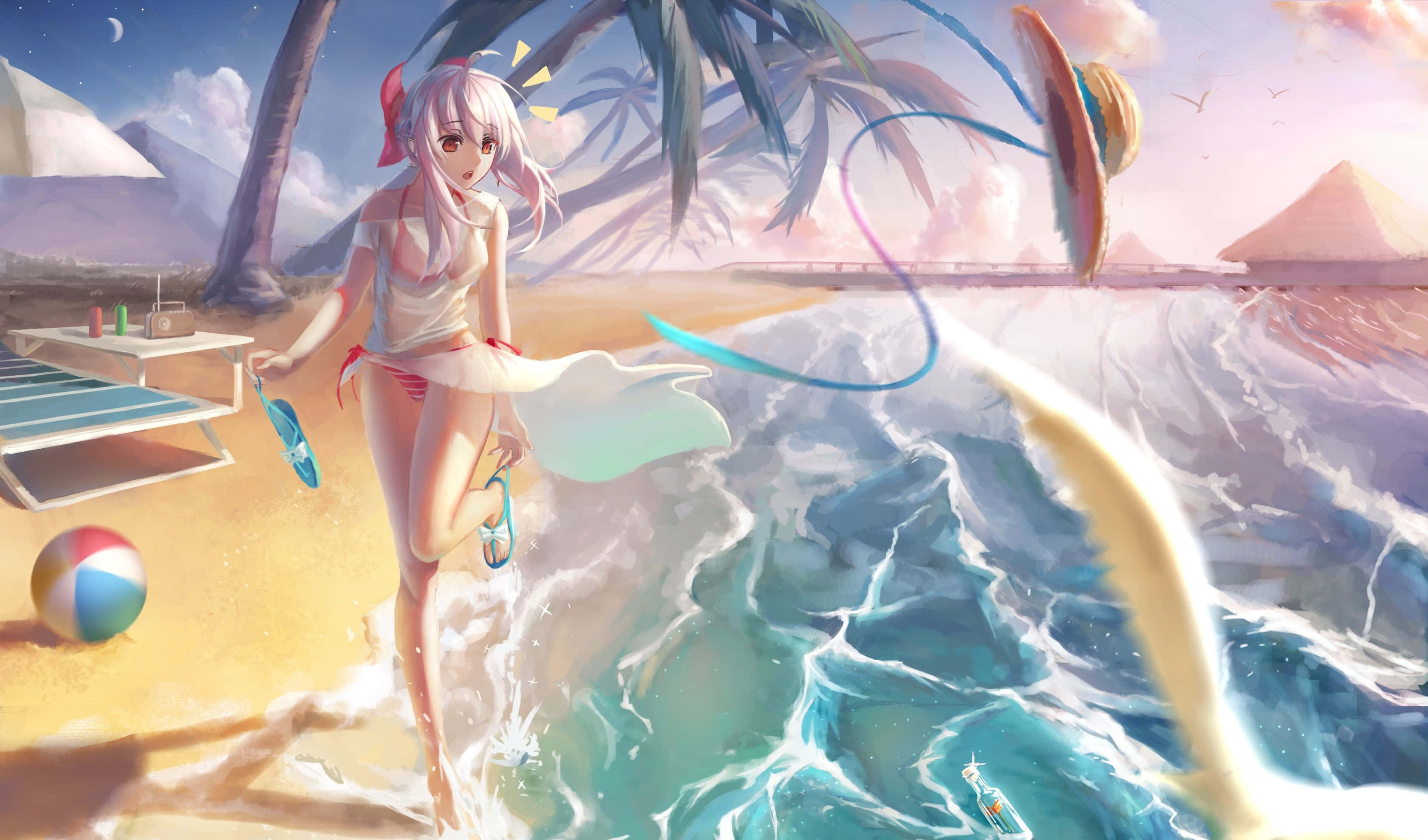Chica Anime en la Playa Fondos de pantalla
