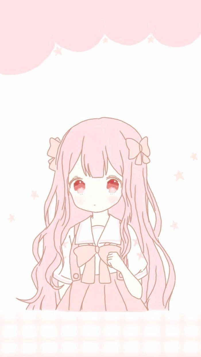 Chica Anime Kawaii con Listones Rosas Fondos de pantalla