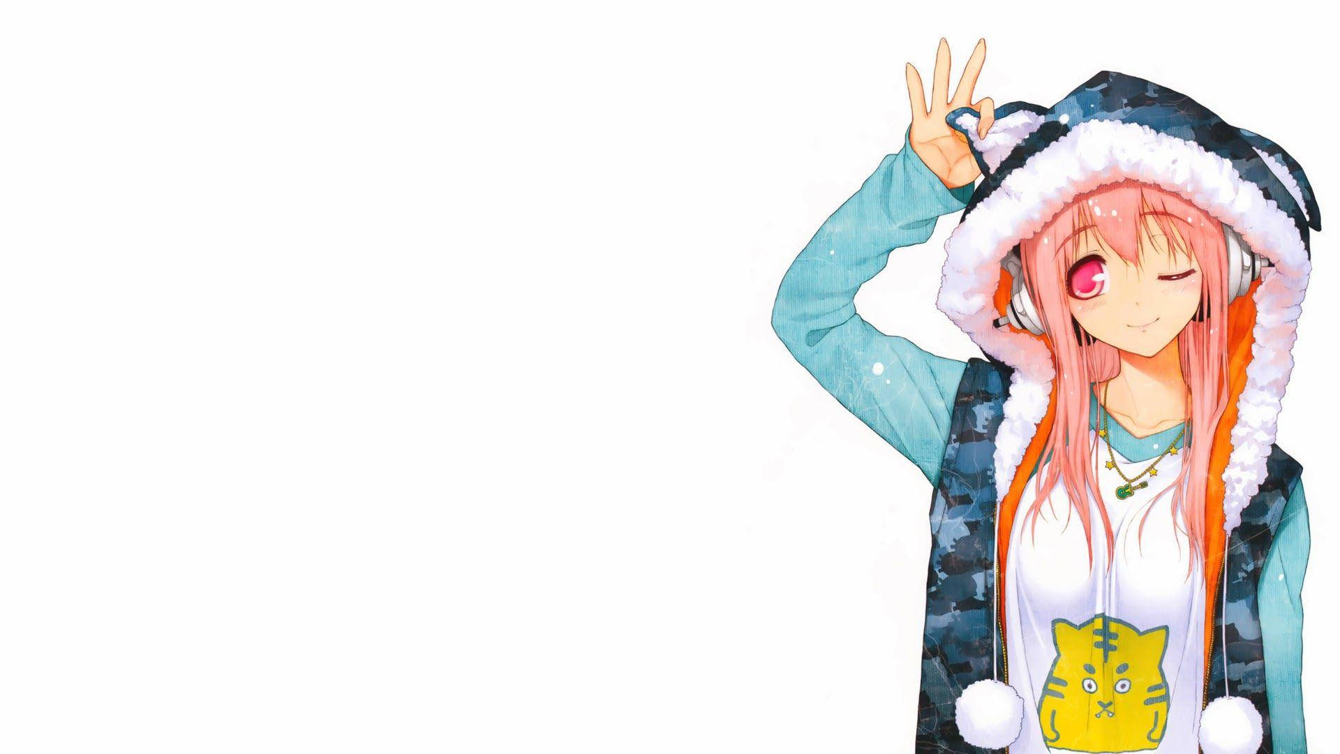 Chica anime kawaii con sudadera de gato linda Fondos de pantalla