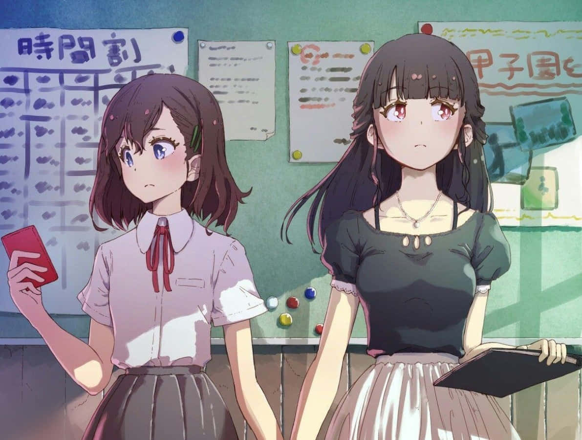 Chica Anime Lesbiana en el Aula Fondos de pantalla