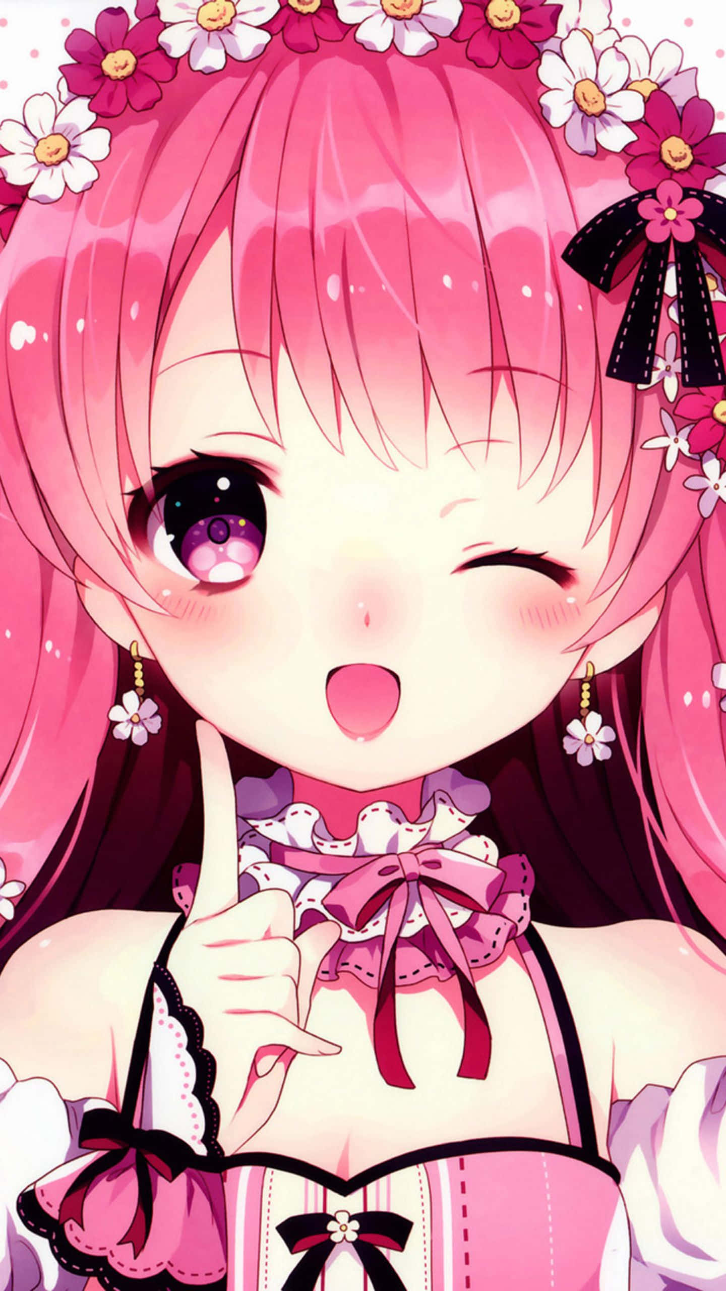 Chica Anime Linda de Cabello Rosa Fondos de pantalla