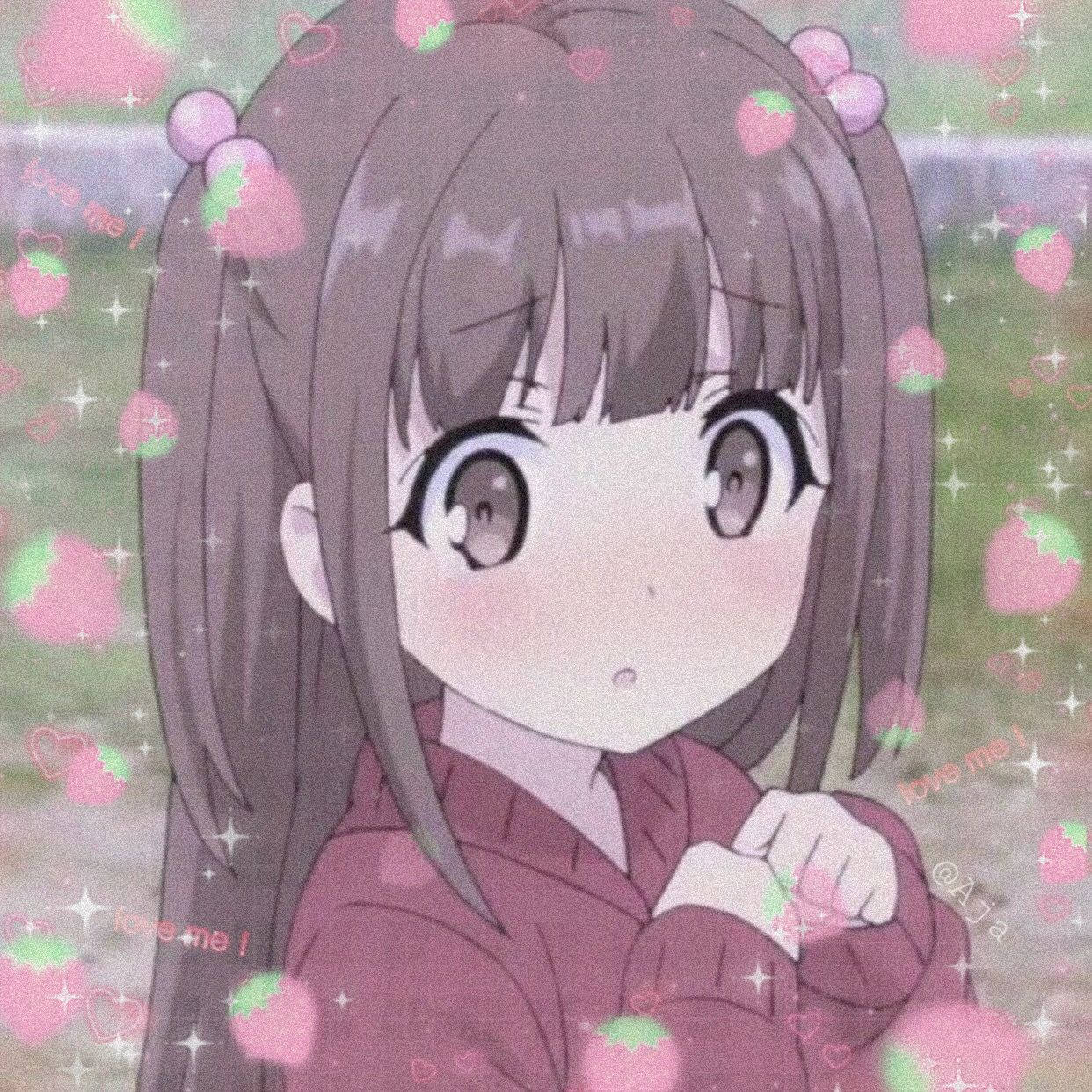 Chica anime linda PFP Onnanoko con fresas y corazones Fondos de pantalla