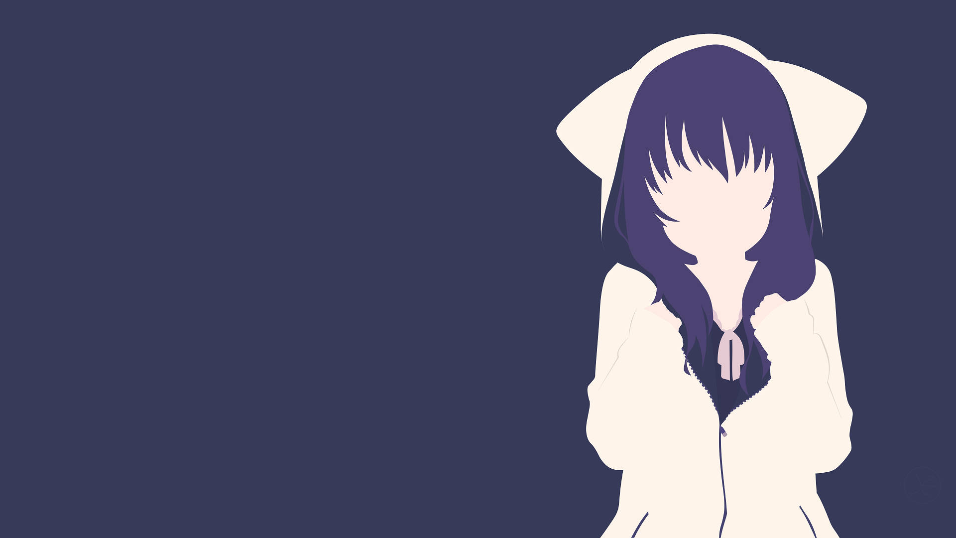 Chica anime minimalista con sudadera kawaii de gato Fondos de pantalla