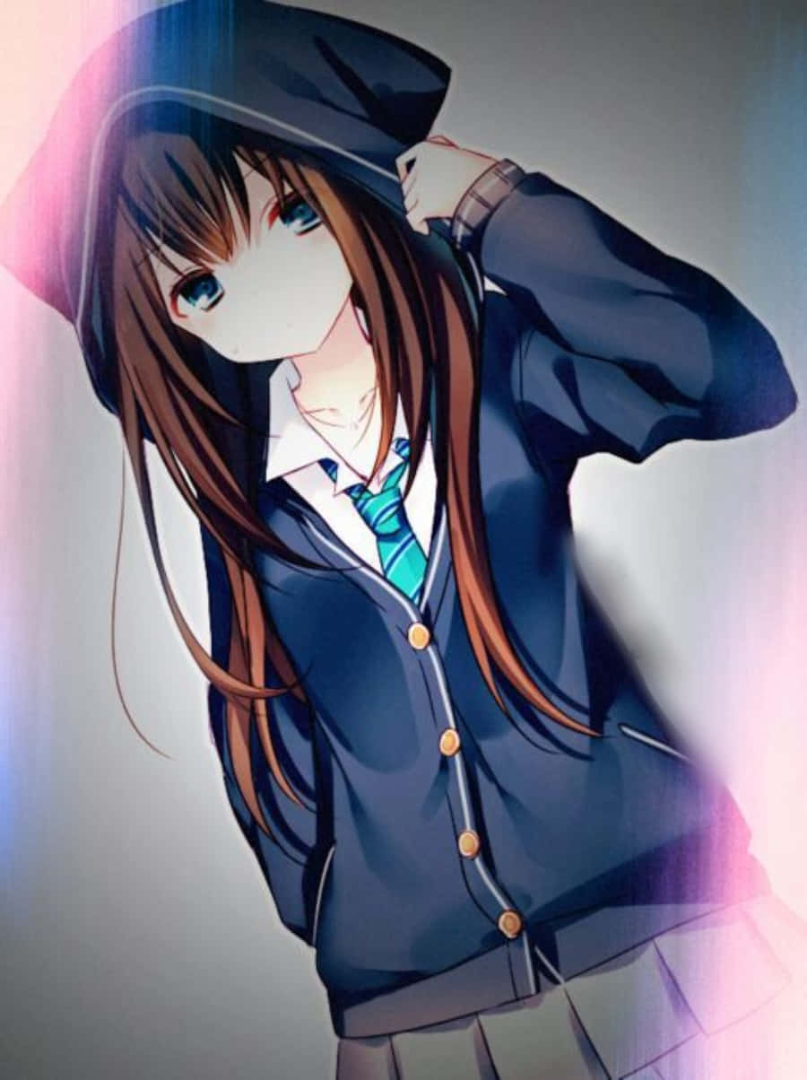 Chica anime original con sudadera rosa Fondos de pantalla