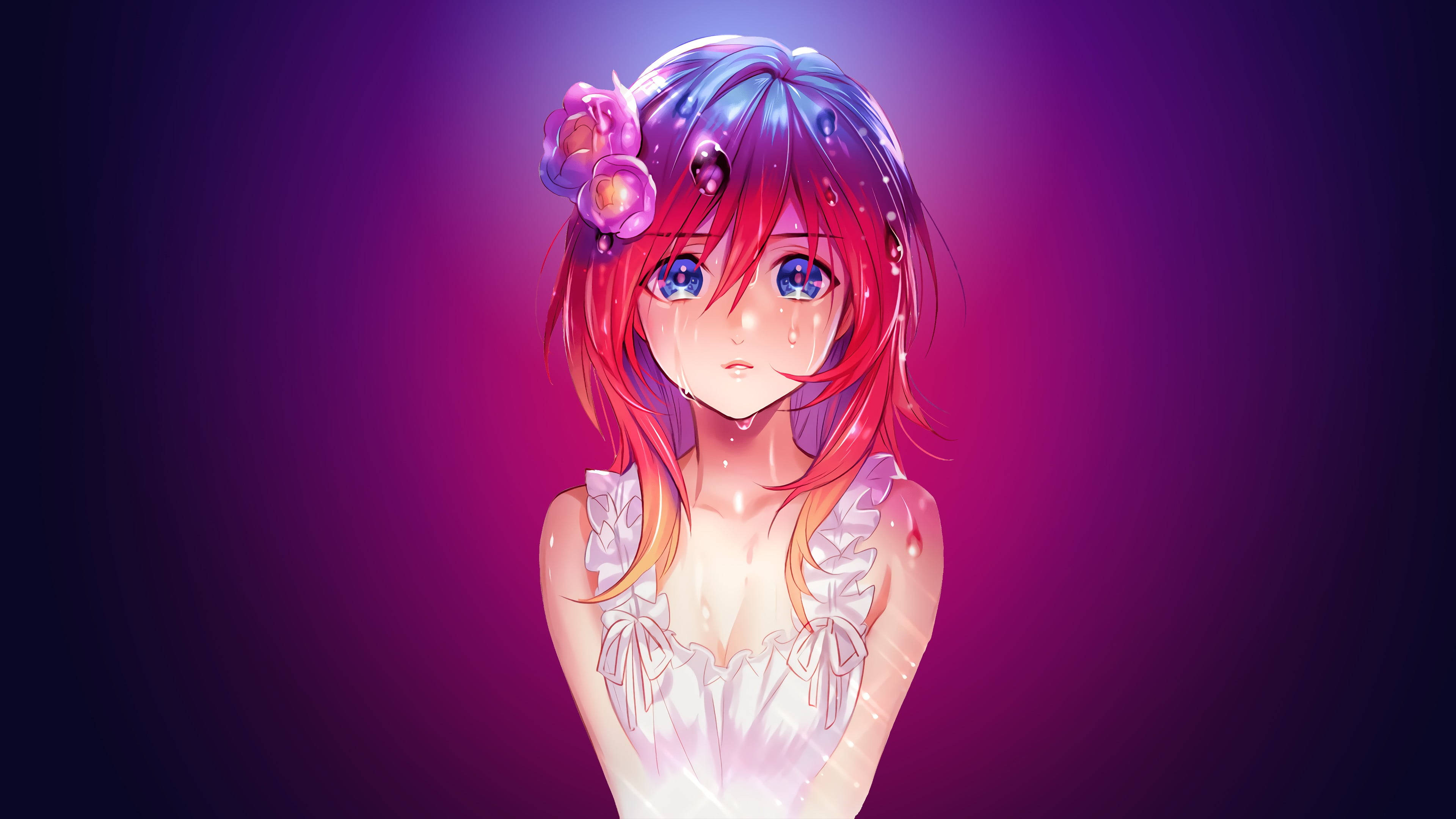 Chica anime roja llorando Fondos de pantalla