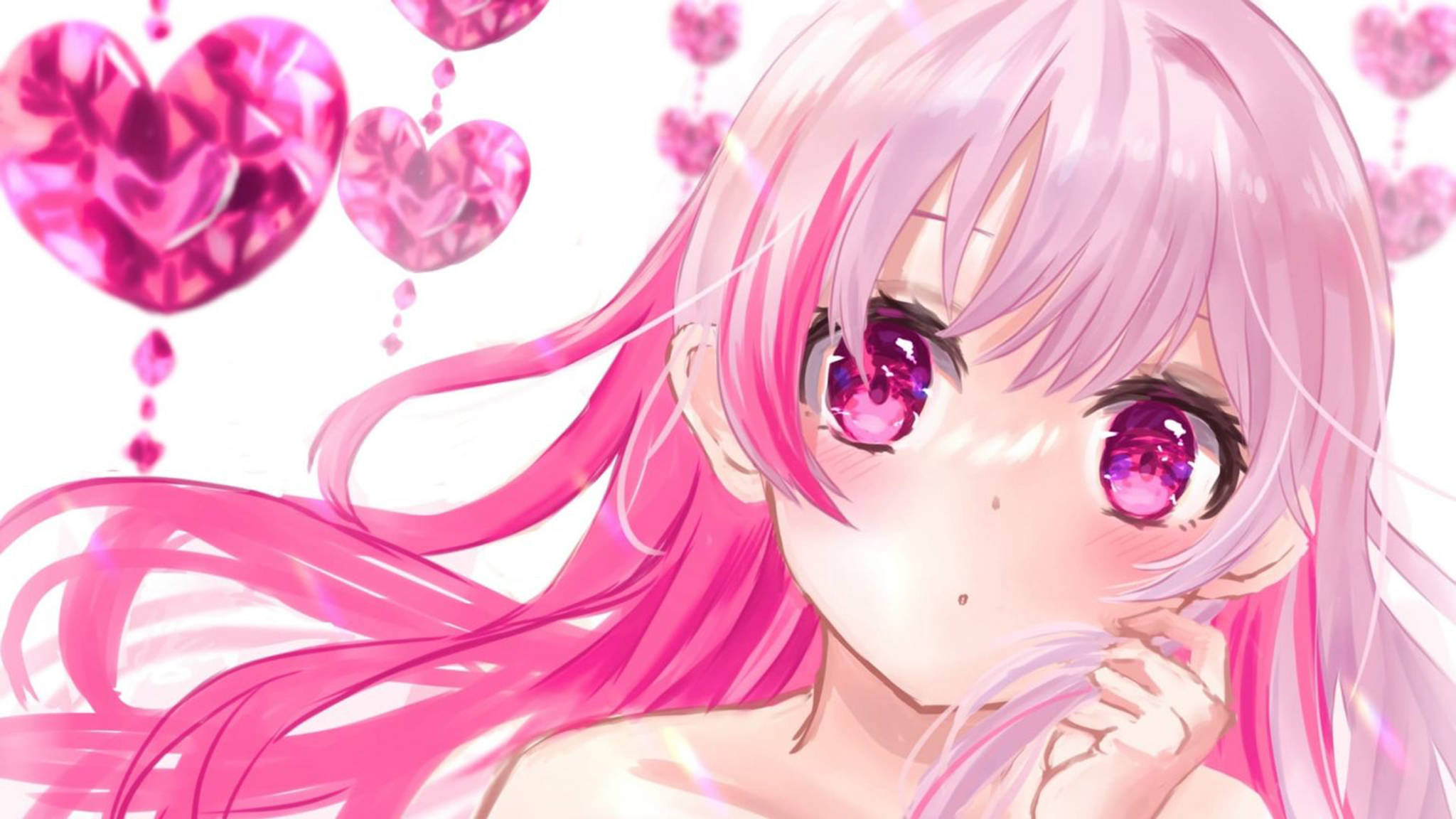 Chica anime rosa estética con corazones Fondos de pantalla