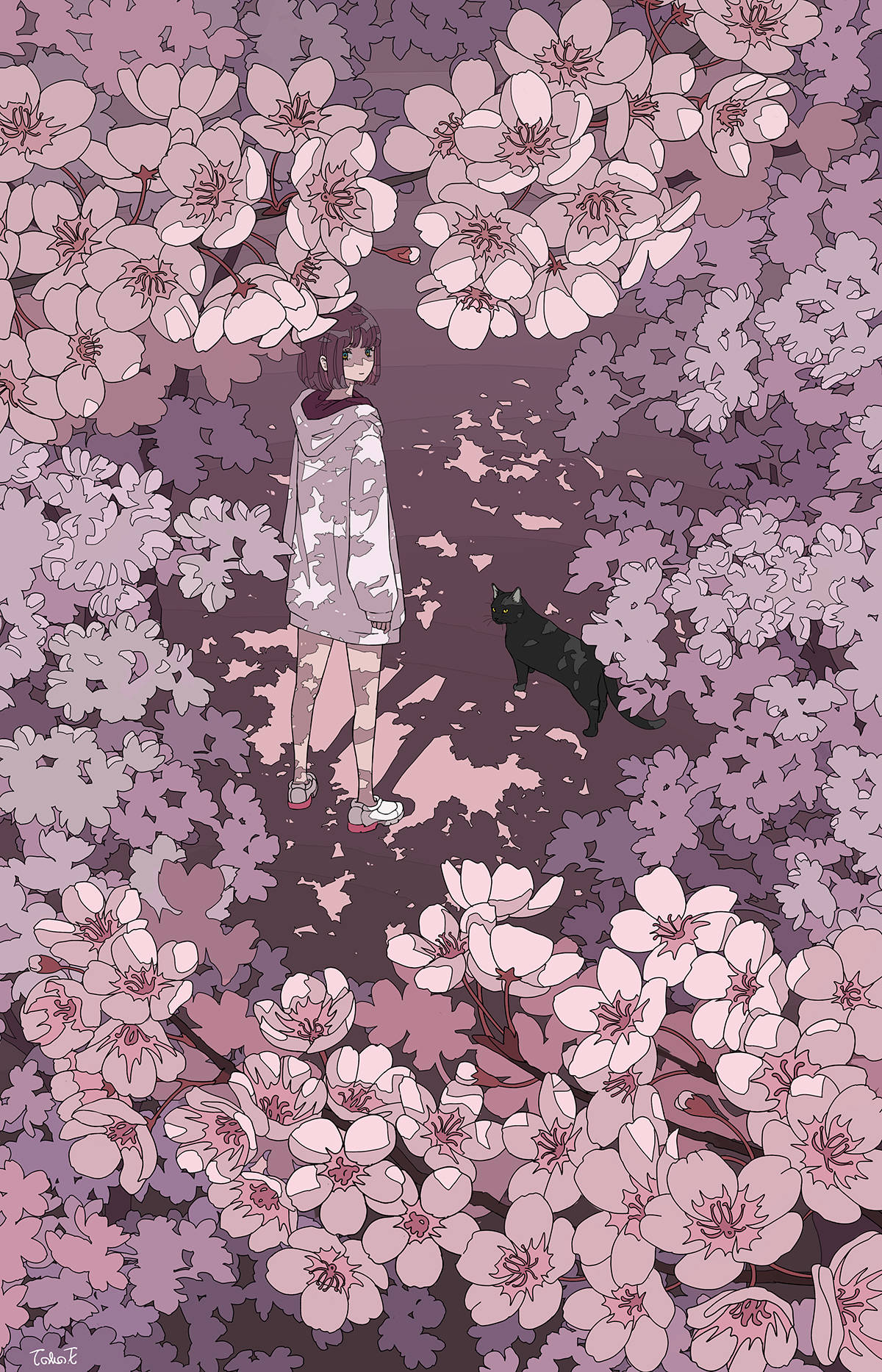 Chica Anime Rosa Estética Con Gato Fondos de pantalla