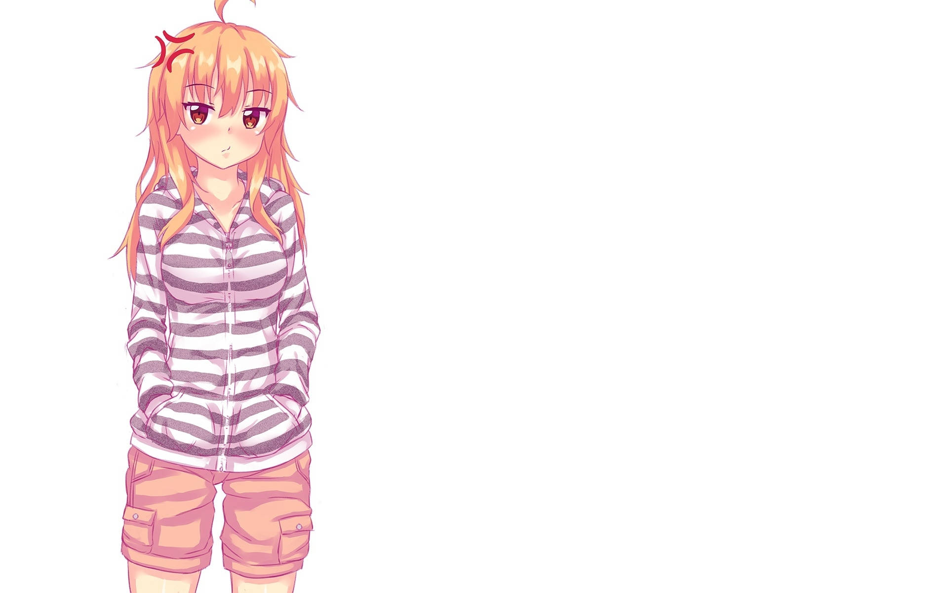 Chica anime rubia con sudadera de rayas Fondos de pantalla