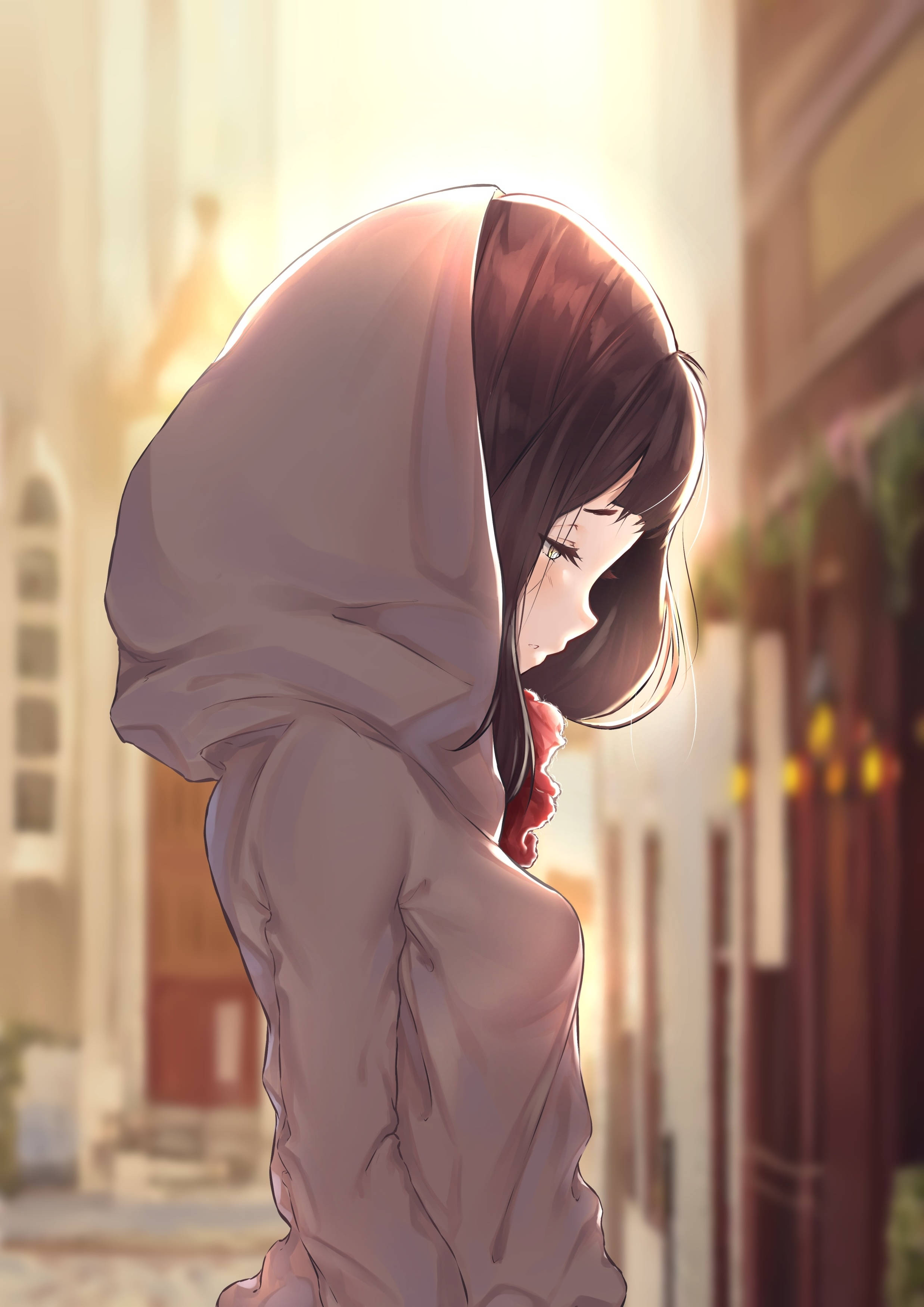 Chica Anime Solitaria con Sudadera Fondos de pantalla