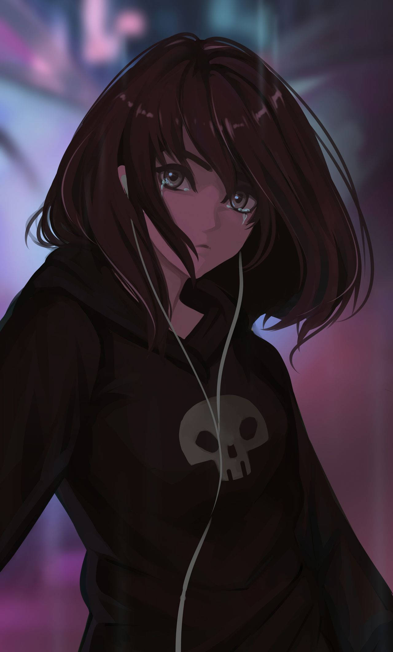 Chica Anime Sudadera Negra Calavera Fondos de pantalla