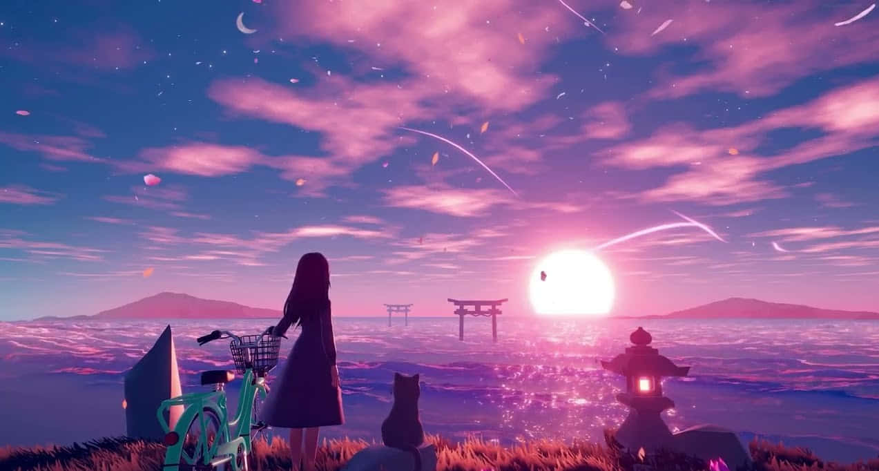 Chica anime tranquila mirando el cielo Fondos de pantalla