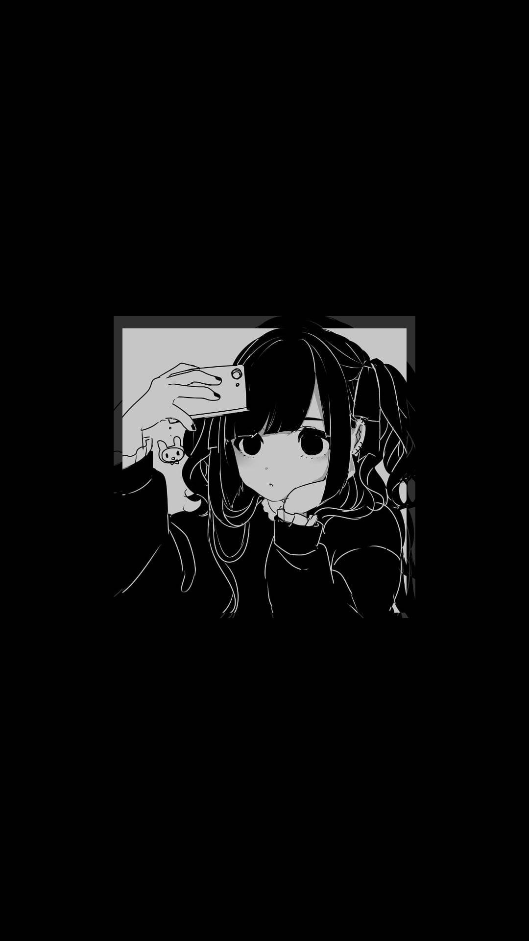 Chica anime triste en blanco y negro Fondos de pantalla