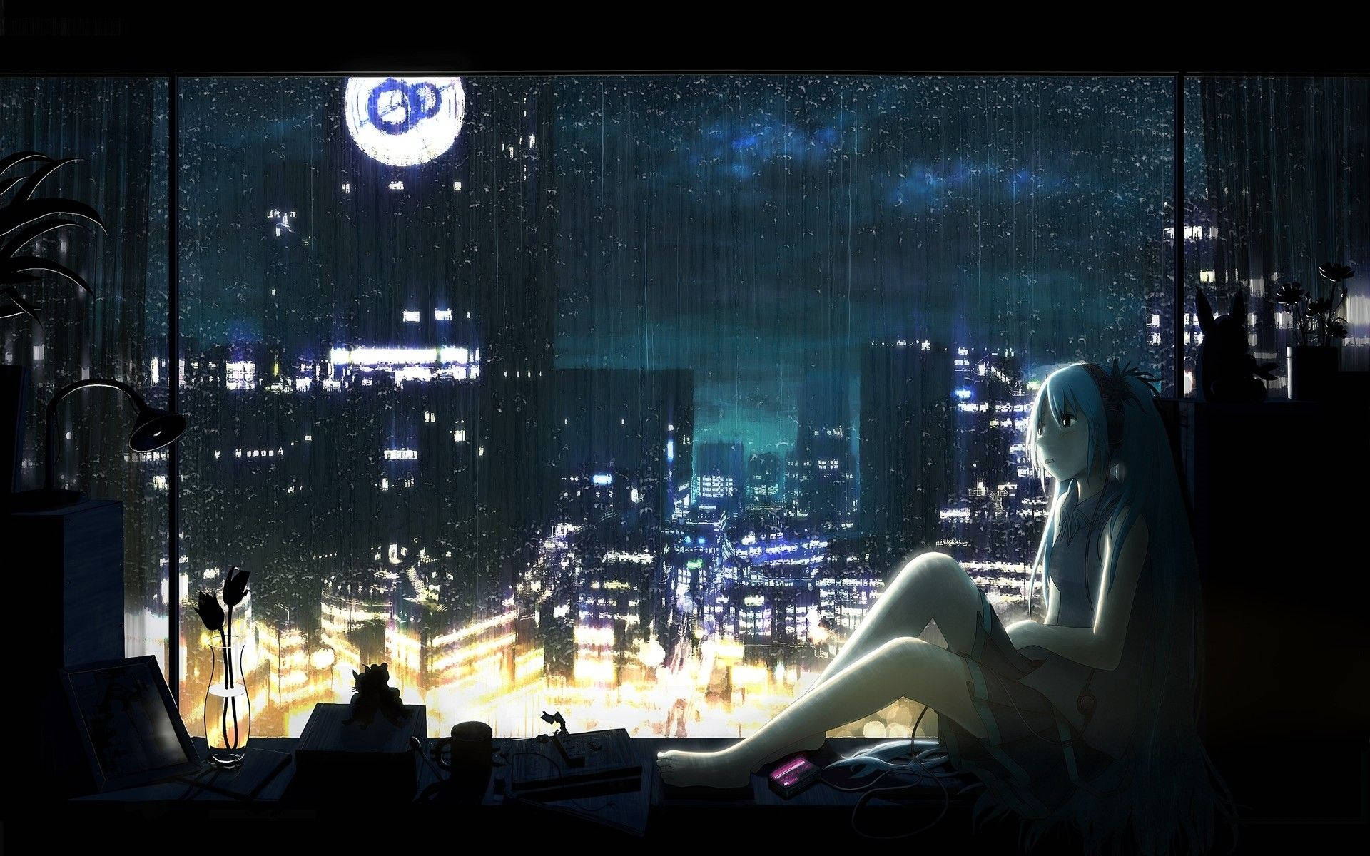 Chica anime triste en ventana estética Fondos de pantalla