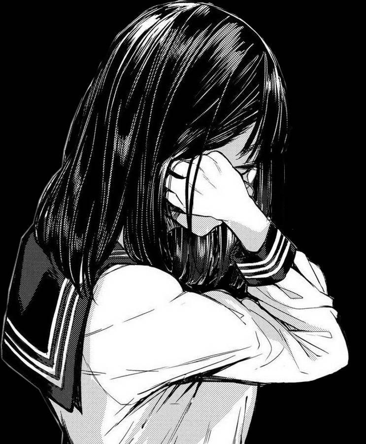 Chica anime triste en blanco y negro con uniforme Fondos de pantalla