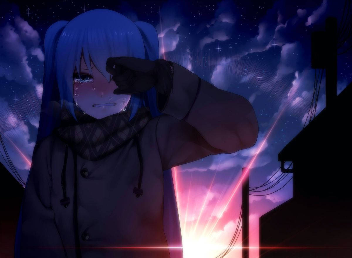 Chica anime triste durante el atardecer estético Fondos de pantalla