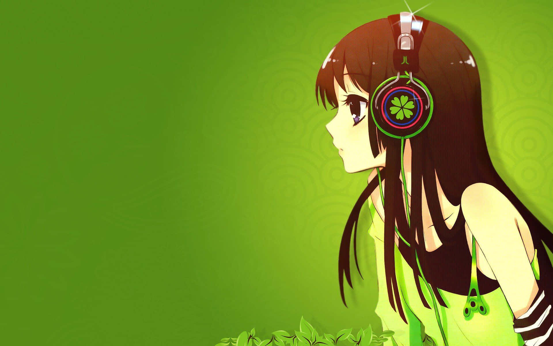 Chica Anime Verde Linda con Audífonos Fondos de pantalla