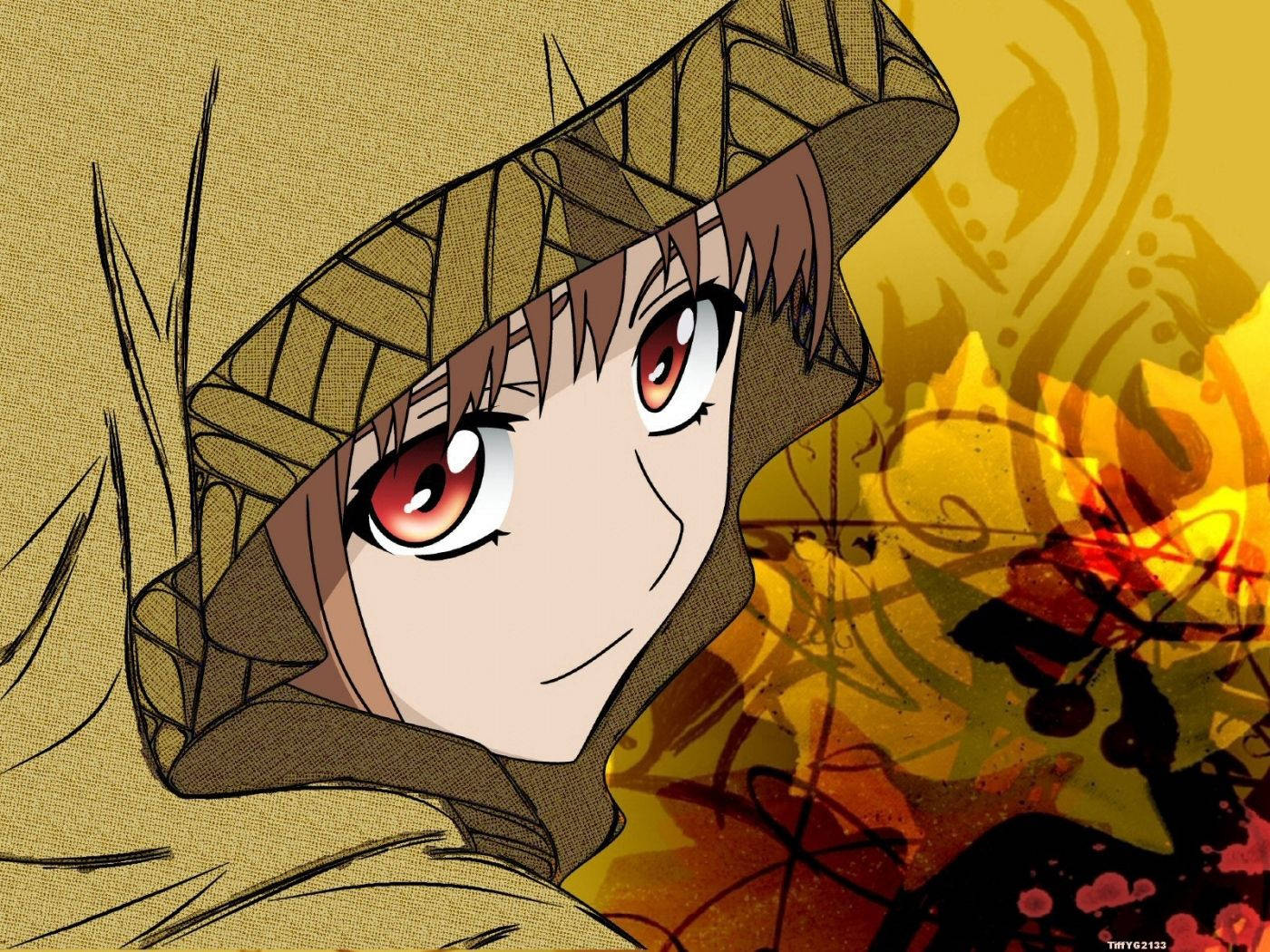Chica anime vestida con una capa marrón, lista para emprender una nueva aventura Fondos de pantalla