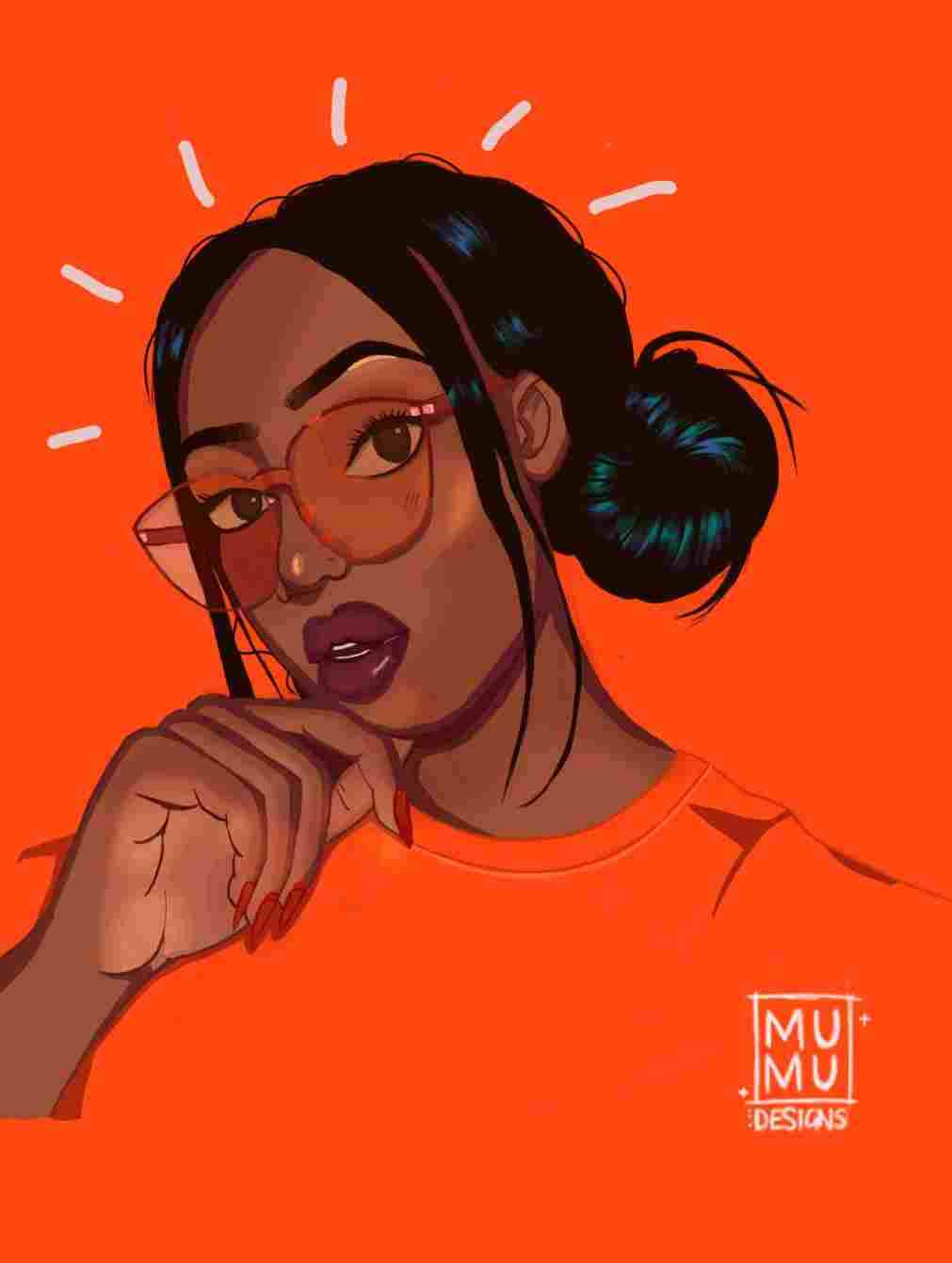 Chica baddie negra con gafas de sol y fondo naranja Fondos de pantalla