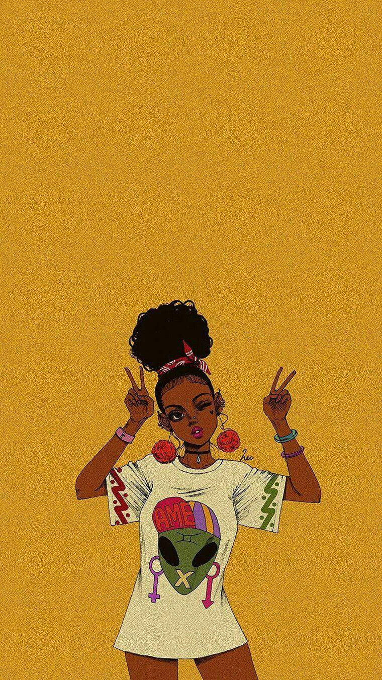 Chica Baddie Negra con Camiseta Alienígena Fondos de pantalla