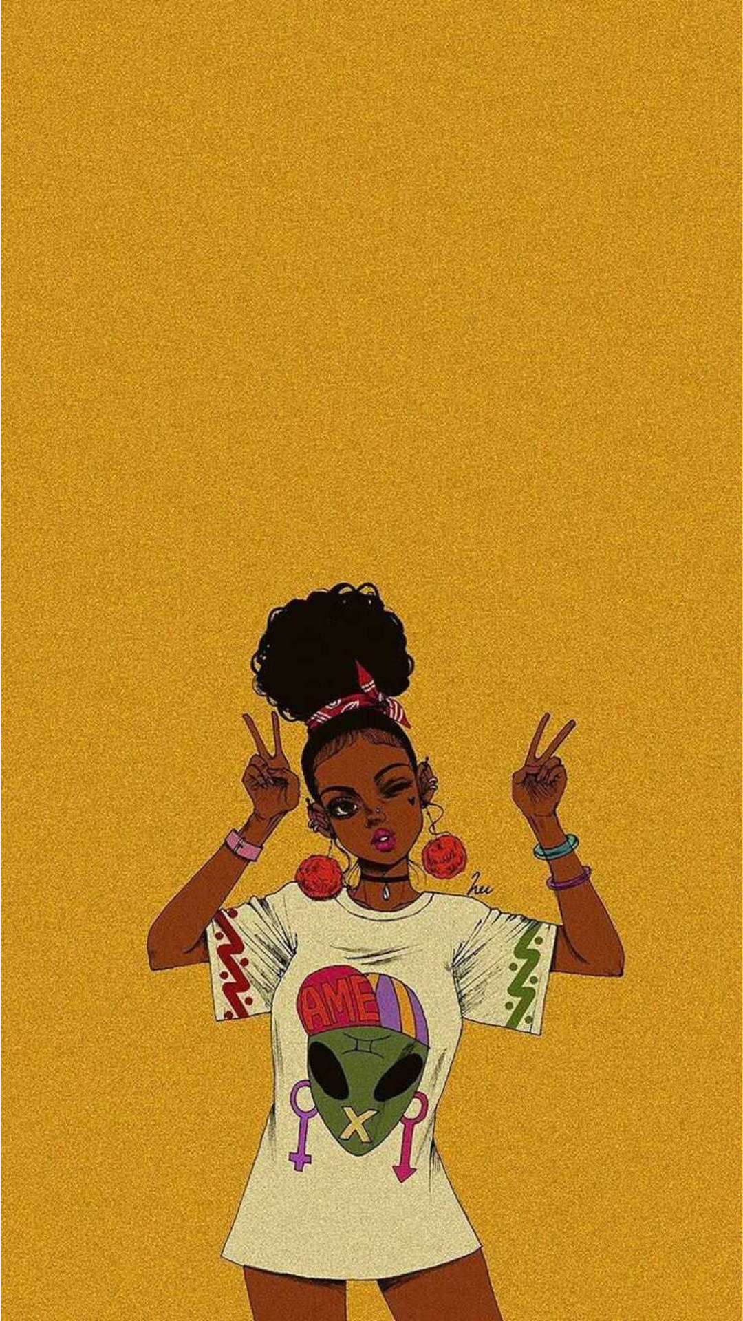 Chica caricatura baddie haciendo señal de V Fondos de pantalla