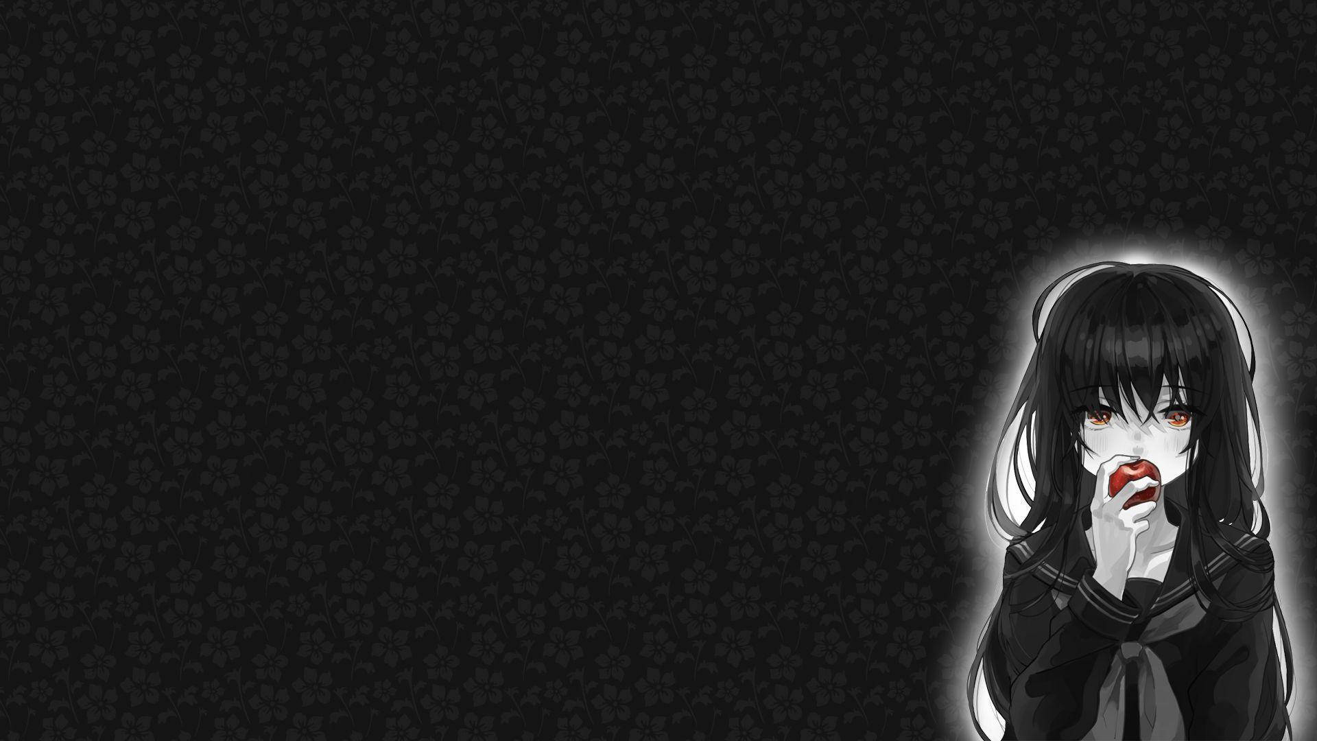 Chica con Manzana Estética Anime Oscura para Escritorio Fondos de pantalla