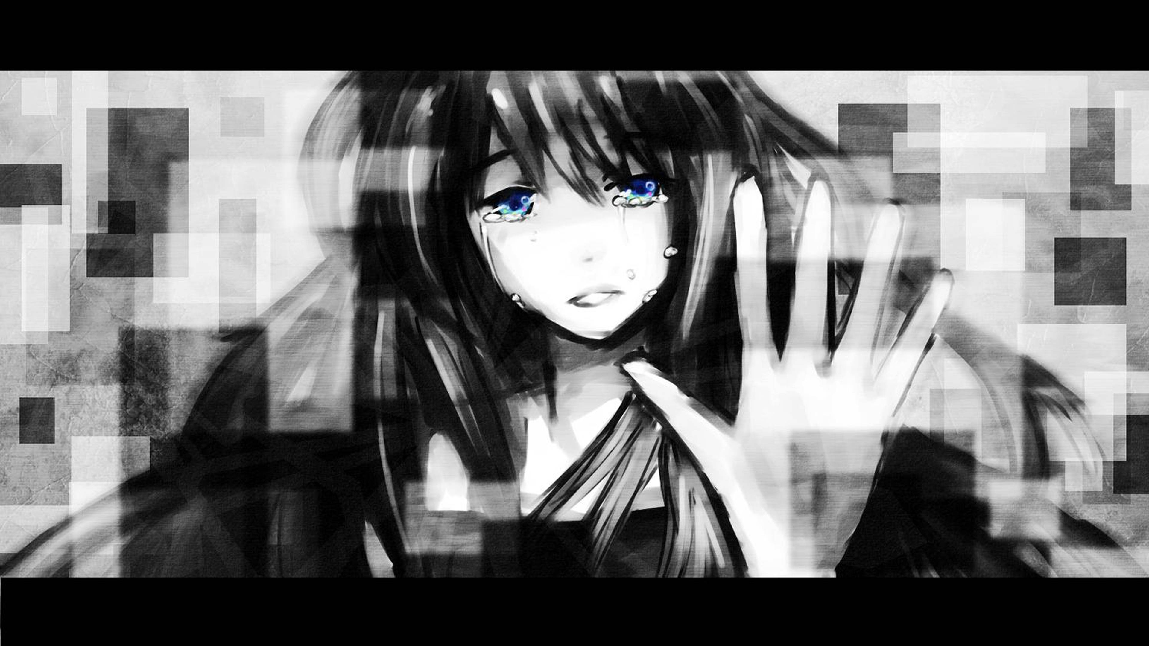 Chica de Anime Triste en 4K Llorando y Levantando la Mano Fondos de pantalla