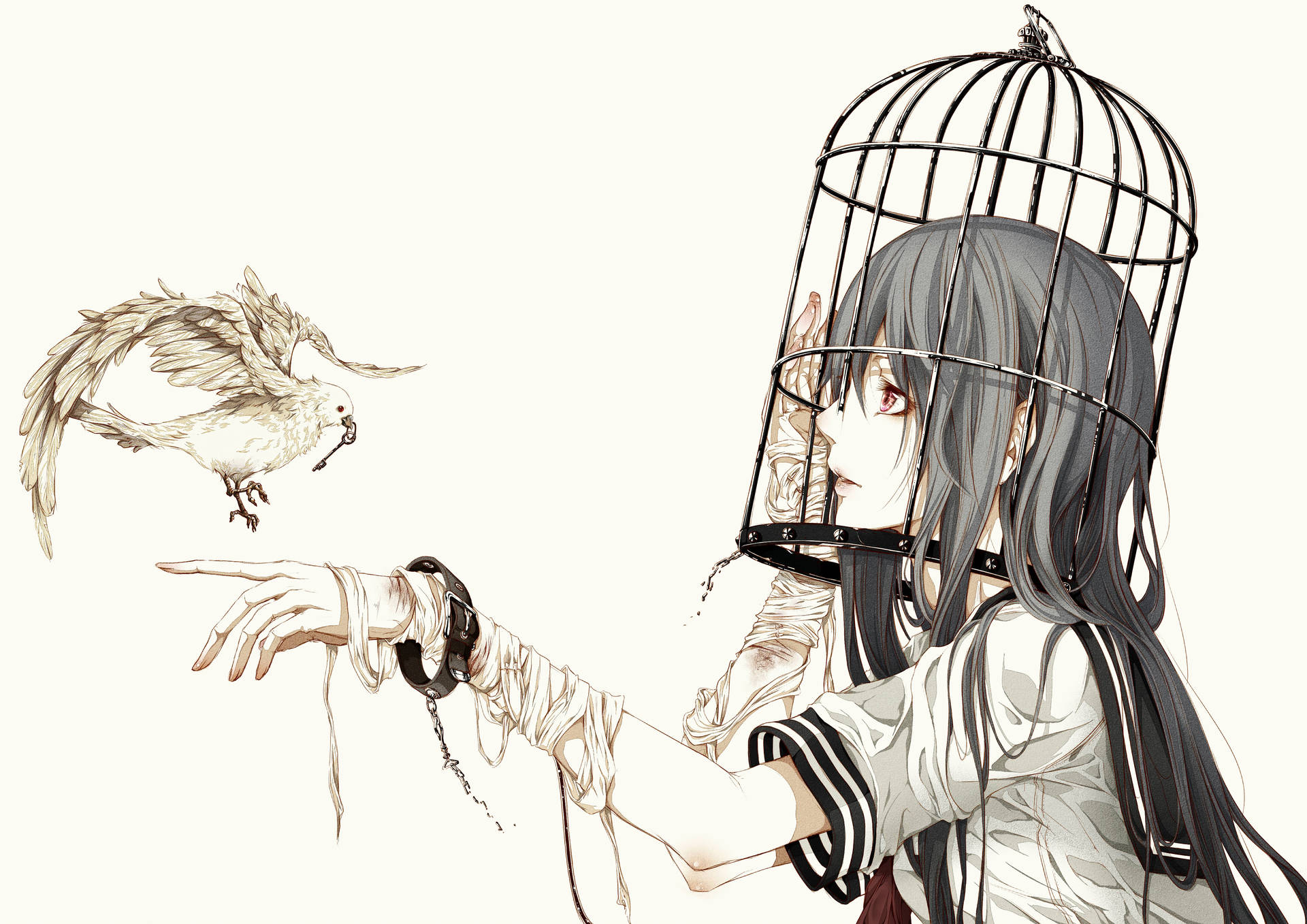 Fondo de pantalla anime 4k de chica con jaula