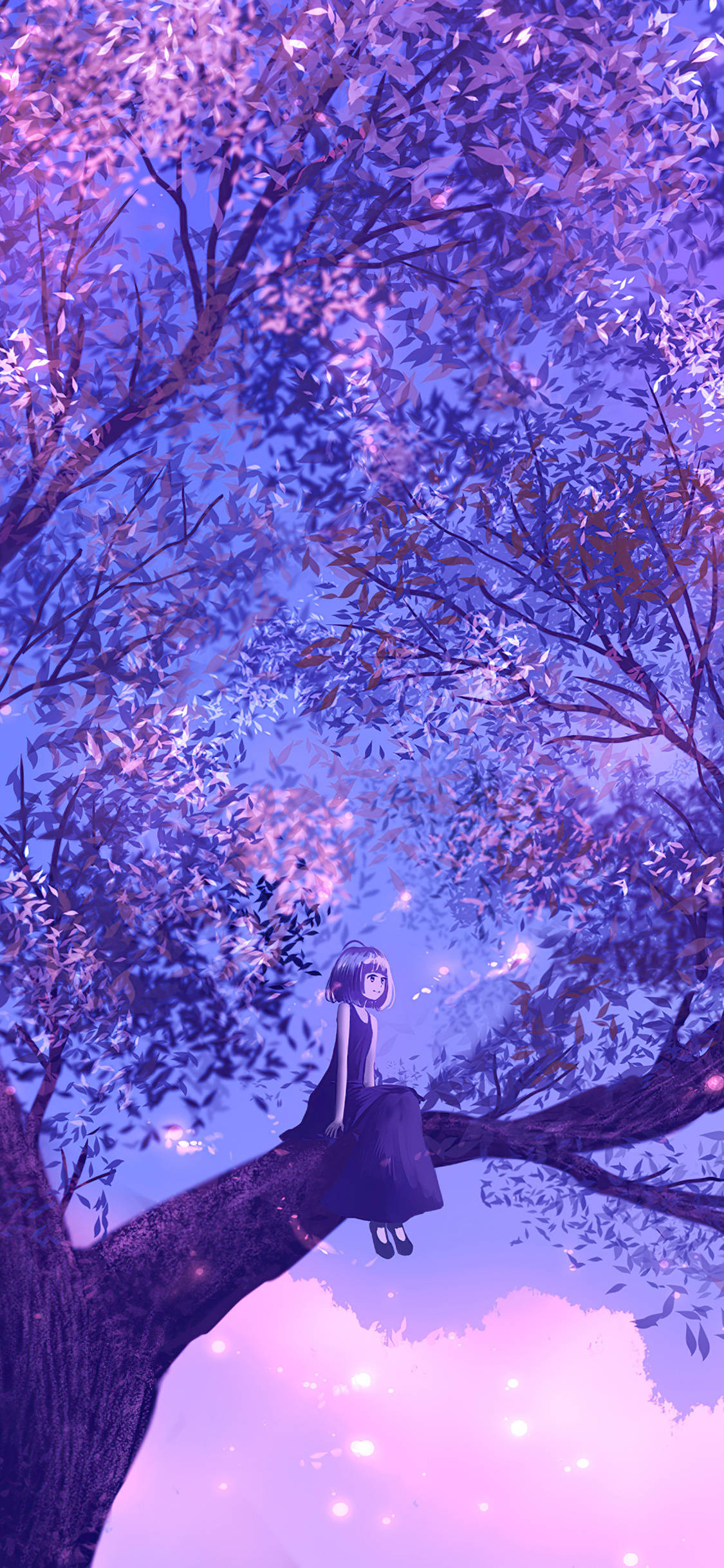 Chica en Árbol Púrpura Estética Anime Fondos de pantalla