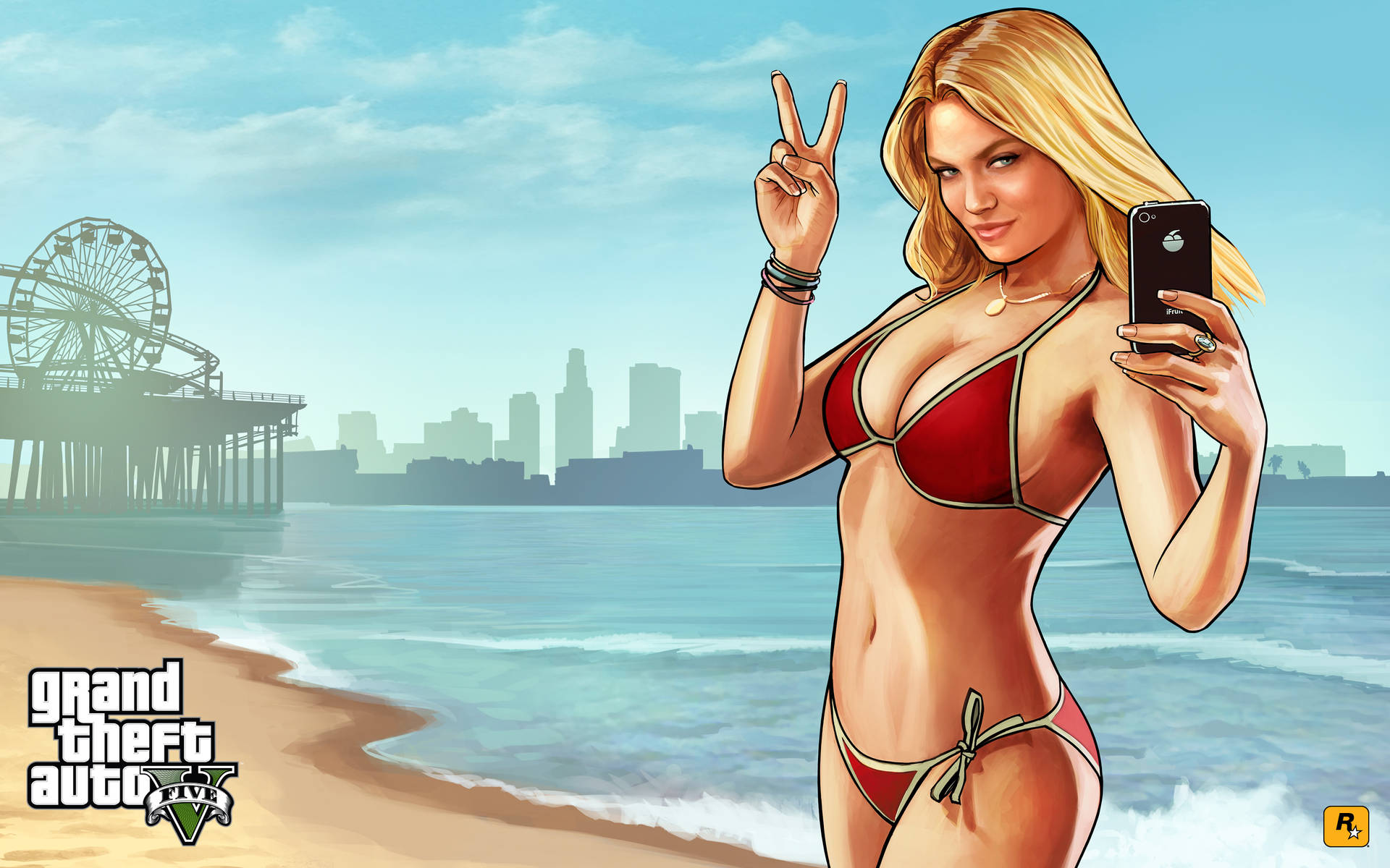 Chica en Bikini en la Playa de GTA 5 en 4K