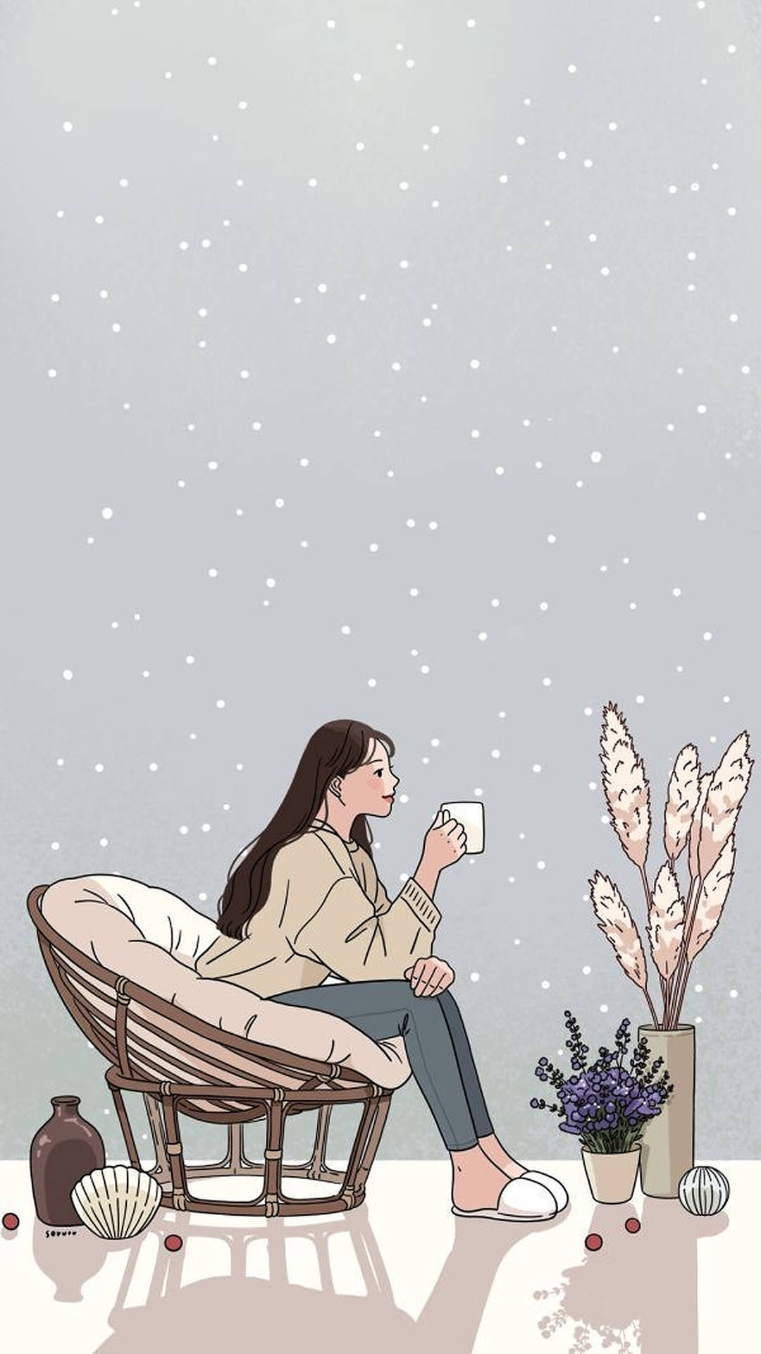 Fondo de pantalla de chica estética con café