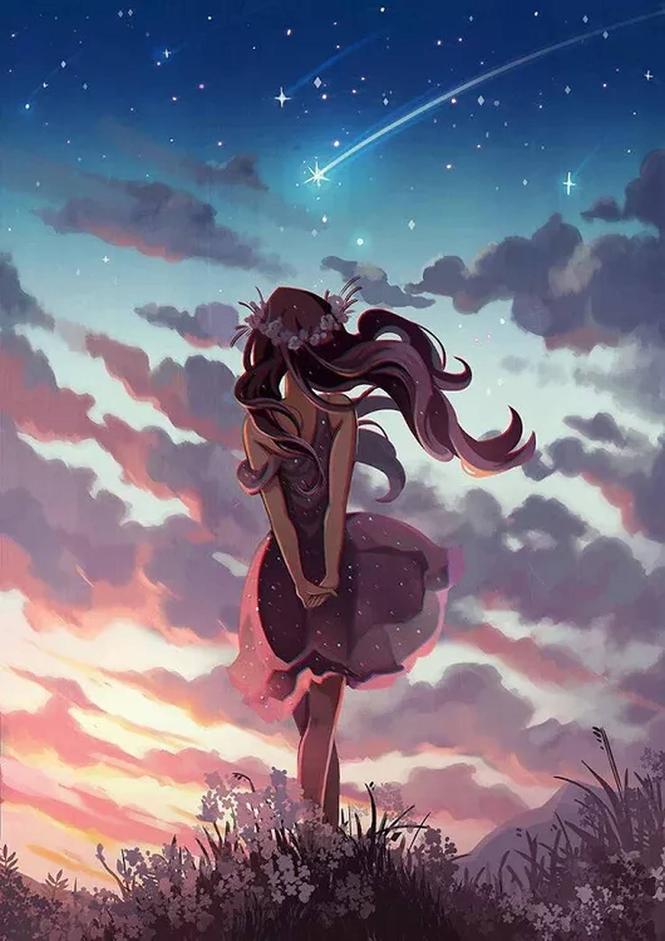 Fondo de pantalla de chica estética estrella fugaz