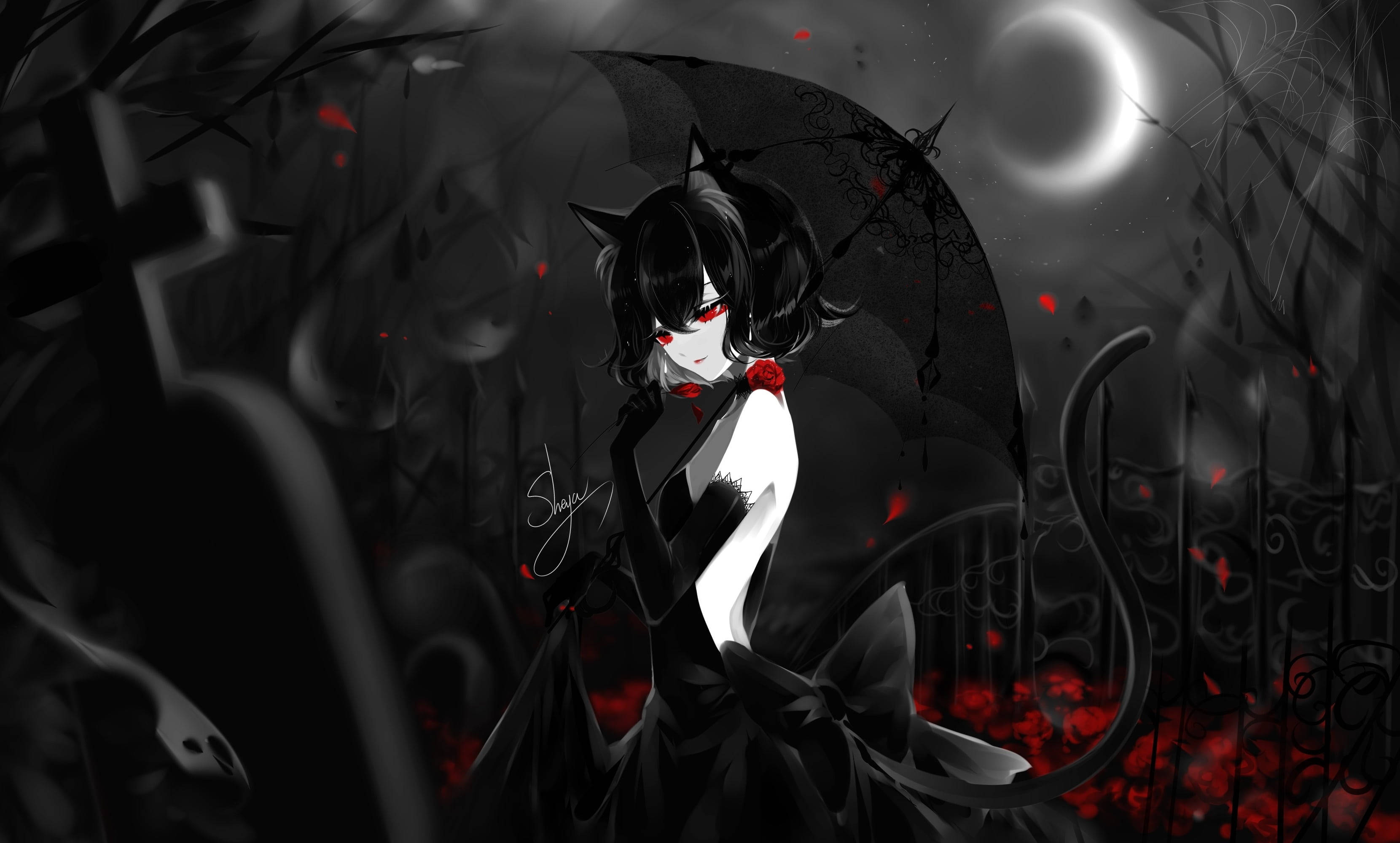 Chica Gato Anime Linda en Blanco y Negro PFP Fondos de pantalla