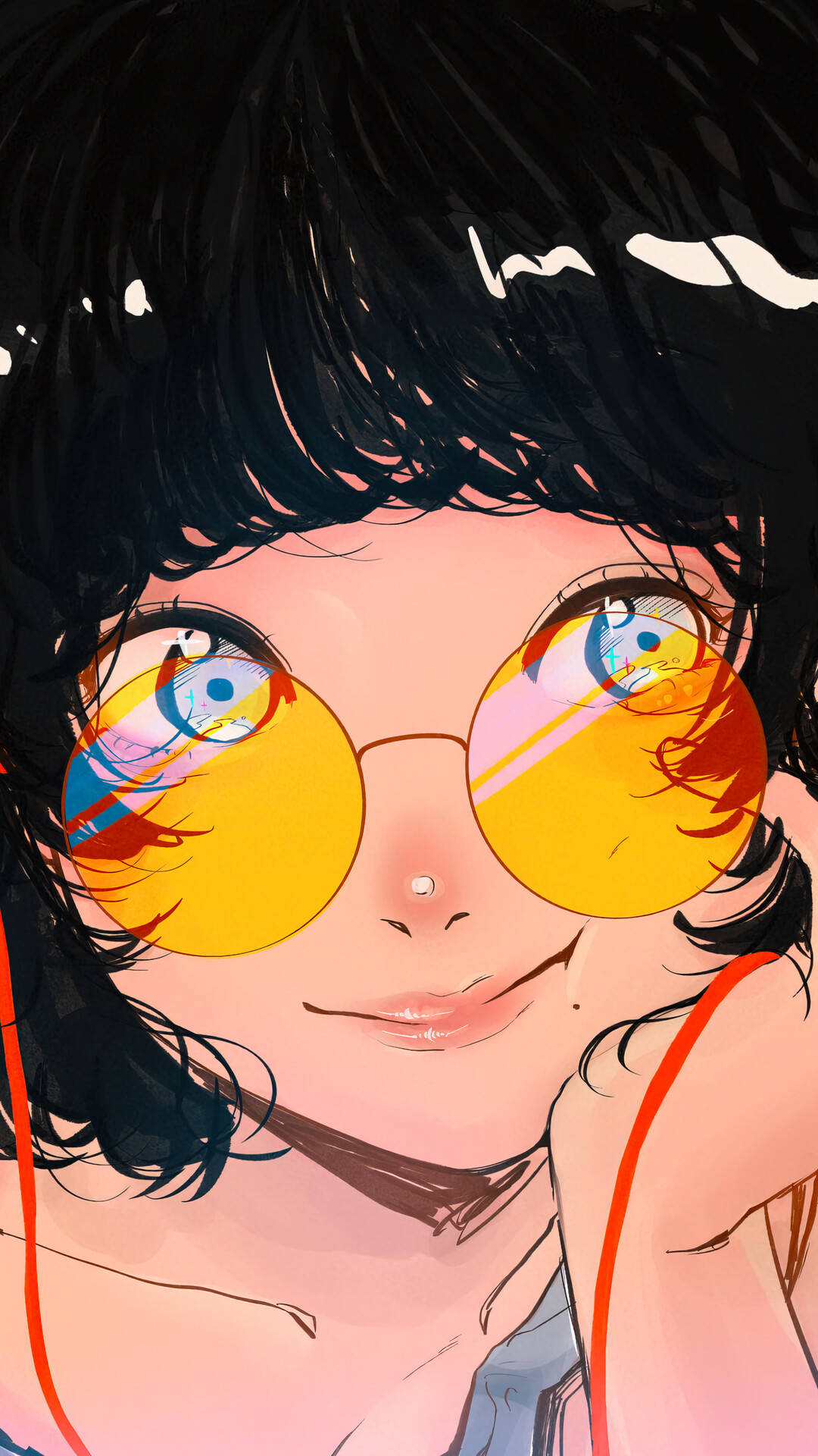 Chica japonesa estética con lentes amarillos para iPhone Fondos de pantalla