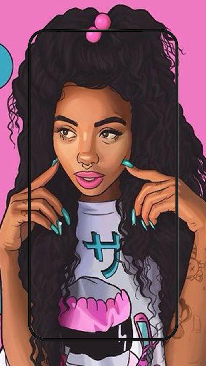 Chica mala negra con labial rosa en una pose impactante Fondos de pantalla