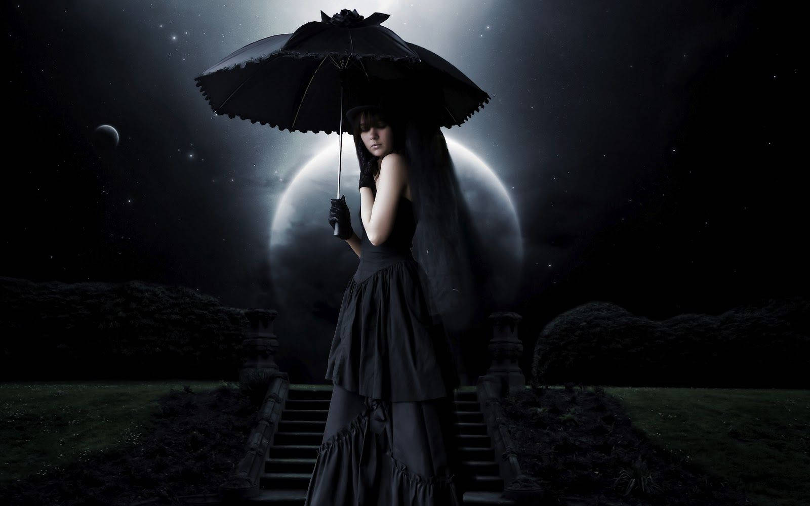 Chica oscura contra la luna llena Fondos de pantalla