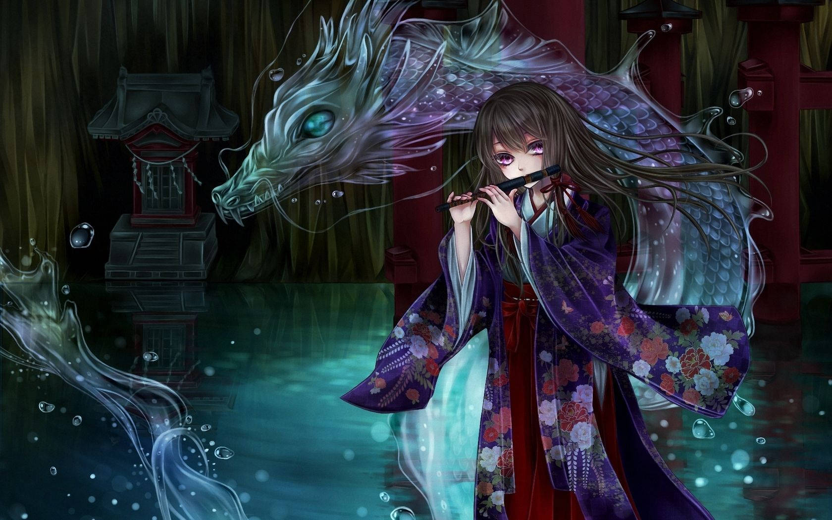 Chica PC Dragón Japonés y Dragón de Agua Fondos de pantalla